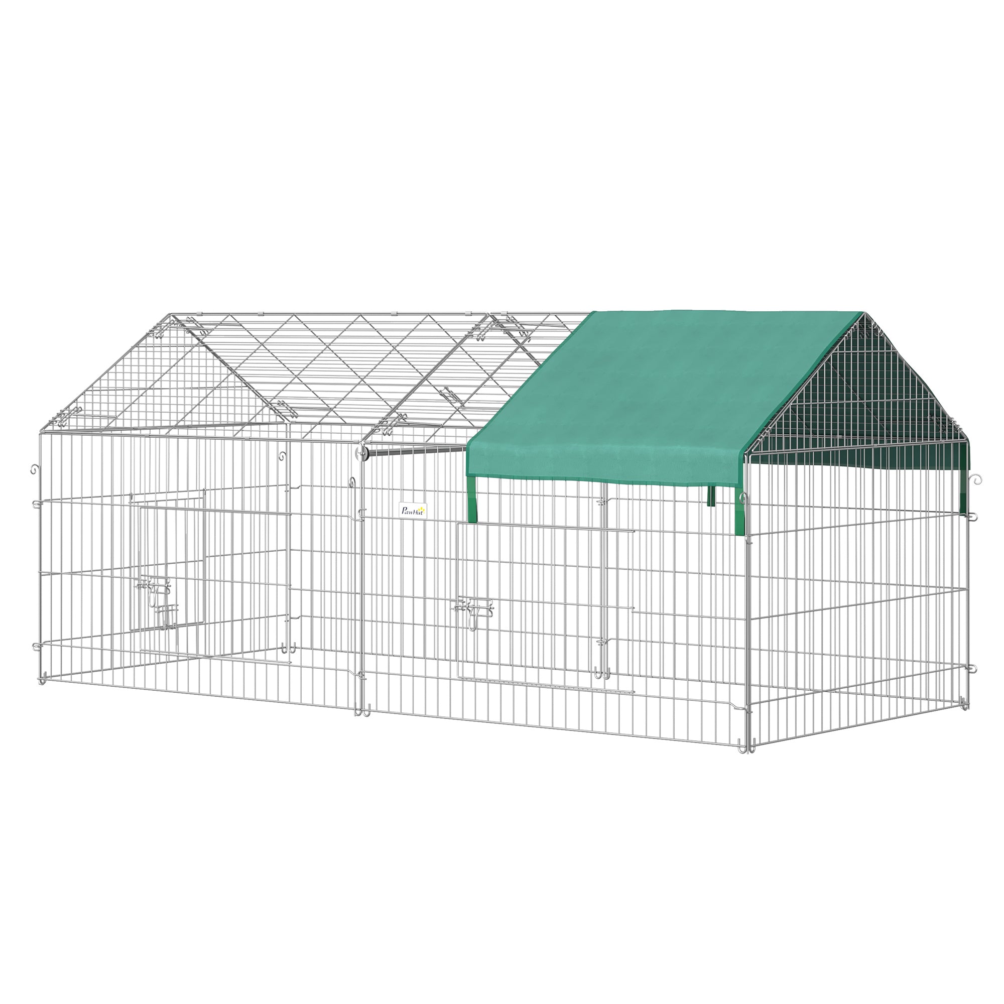 PawHut Indoor Ferret Cage Metal Chicken Run, Outdoor Dog Kennel Catio with Water-Resistant Cover, Portable Small Animal Playpen for Rabbit Guinea Pig, 86.5" x 40.5" x 40.5", Green
