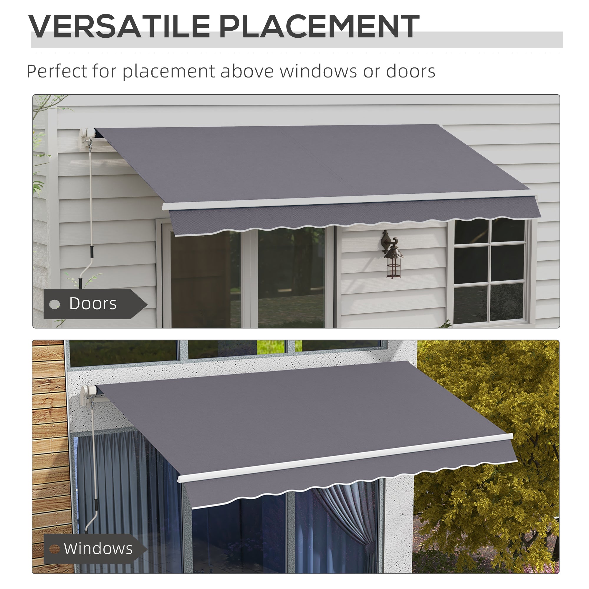 Outsunny 12' x 10' Retractable Awning Patio Sun Shade Shelter with Manual Crank Handle, UV & Water-Resistant Fabric and Aluminum Frame for Deck, Balcony, Yard, Dark Grey