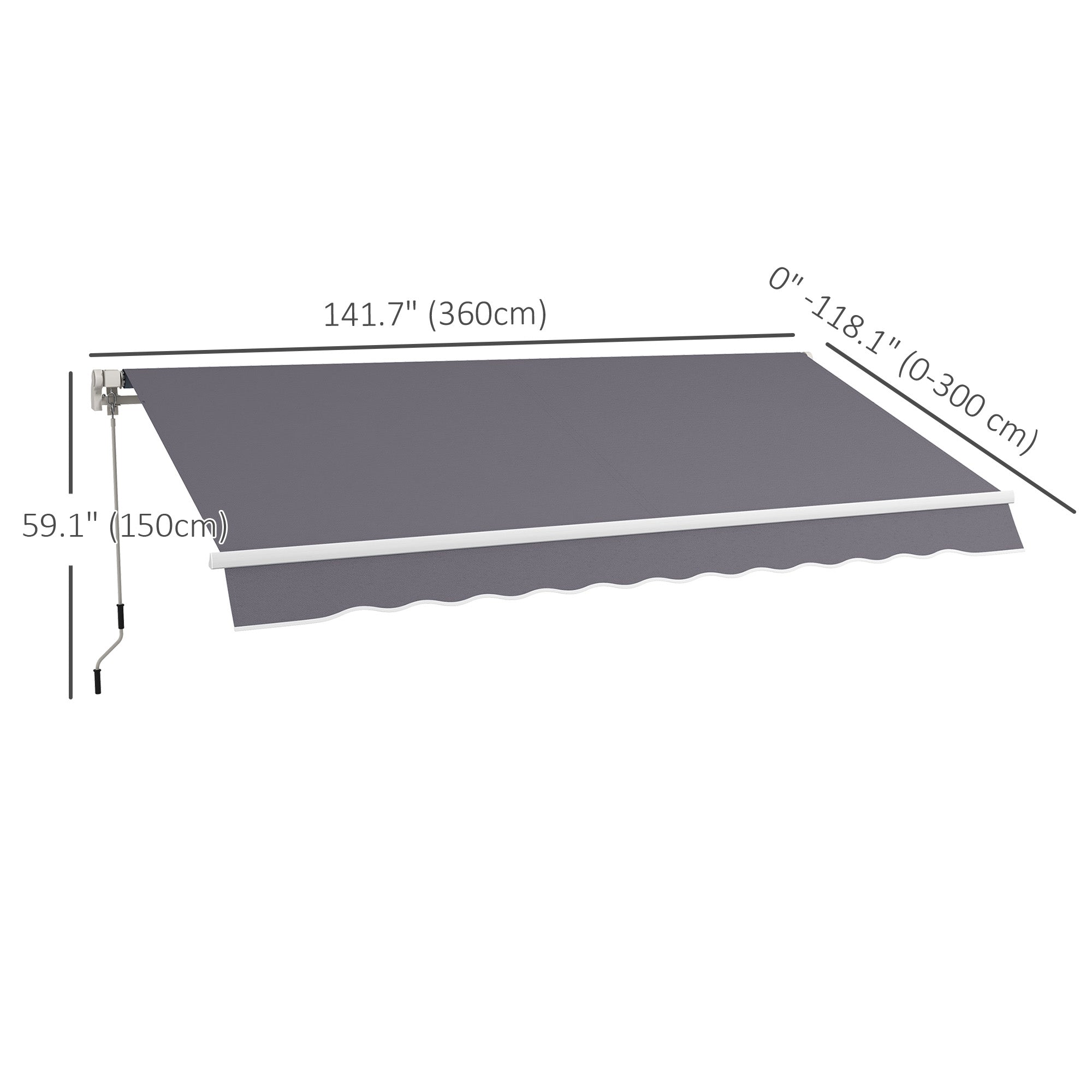 Outsunny 12' x 10' Retractable Awning Patio Sun Shade Shelter with Manual Crank Handle, UV & Water-Resistant Fabric and Aluminum Frame for Deck, Balcony, Yard, Dark Grey