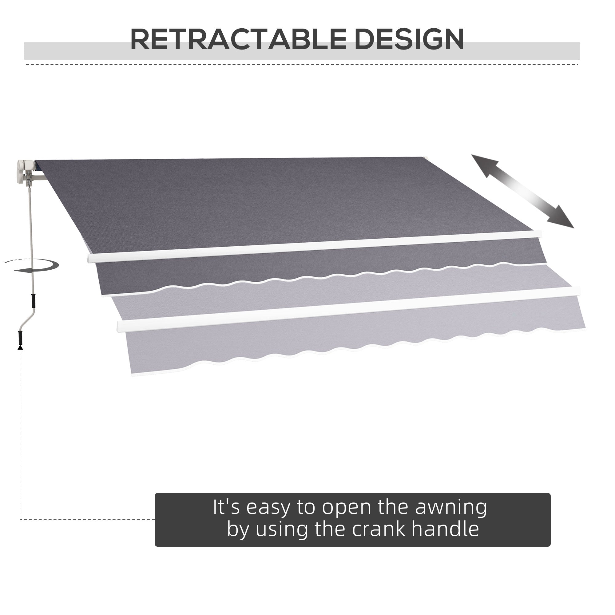Outsunny 12' x 10' Retractable Awning Patio Sun Shade Shelter with Manual Crank Handle, UV & Water-Resistant Fabric and Aluminum Frame for Deck, Balcony, Yard, Dark Grey