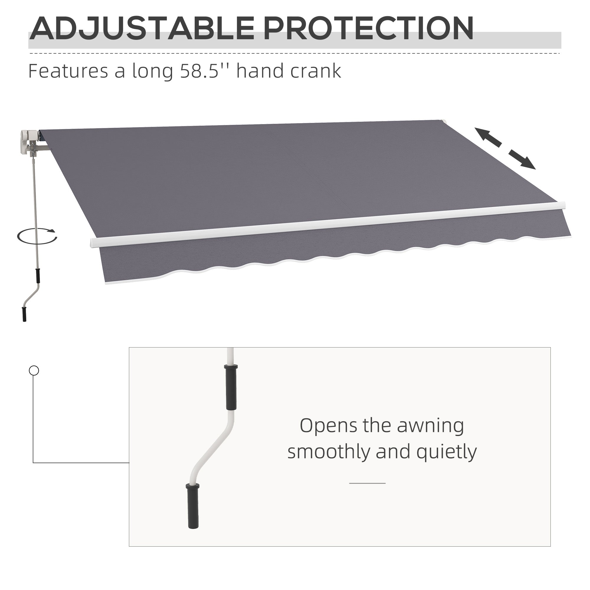 Outsunny 12' x 10' Retractable Awning Patio Sun Shade Shelter with Manual Crank Handle, UV & Water-Resistant Fabric and Aluminum Frame for Deck, Balcony, Yard, Dark Grey