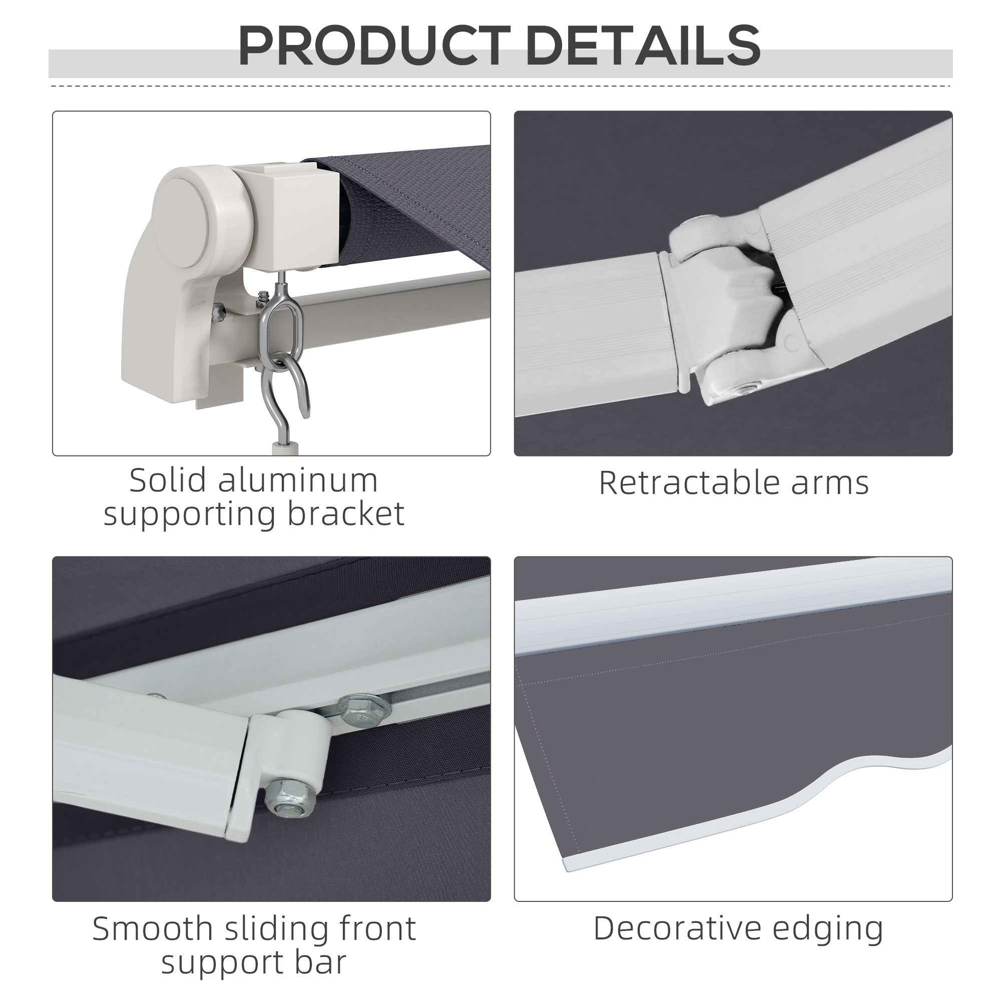 Outsunny 12' x 10' Retractable Awning Patio Sun Shade Shelter with Manual Crank Handle, UV & Water-Resistant Fabric and Aluminum Frame for Deck, Balcony, Yard, Dark Grey
