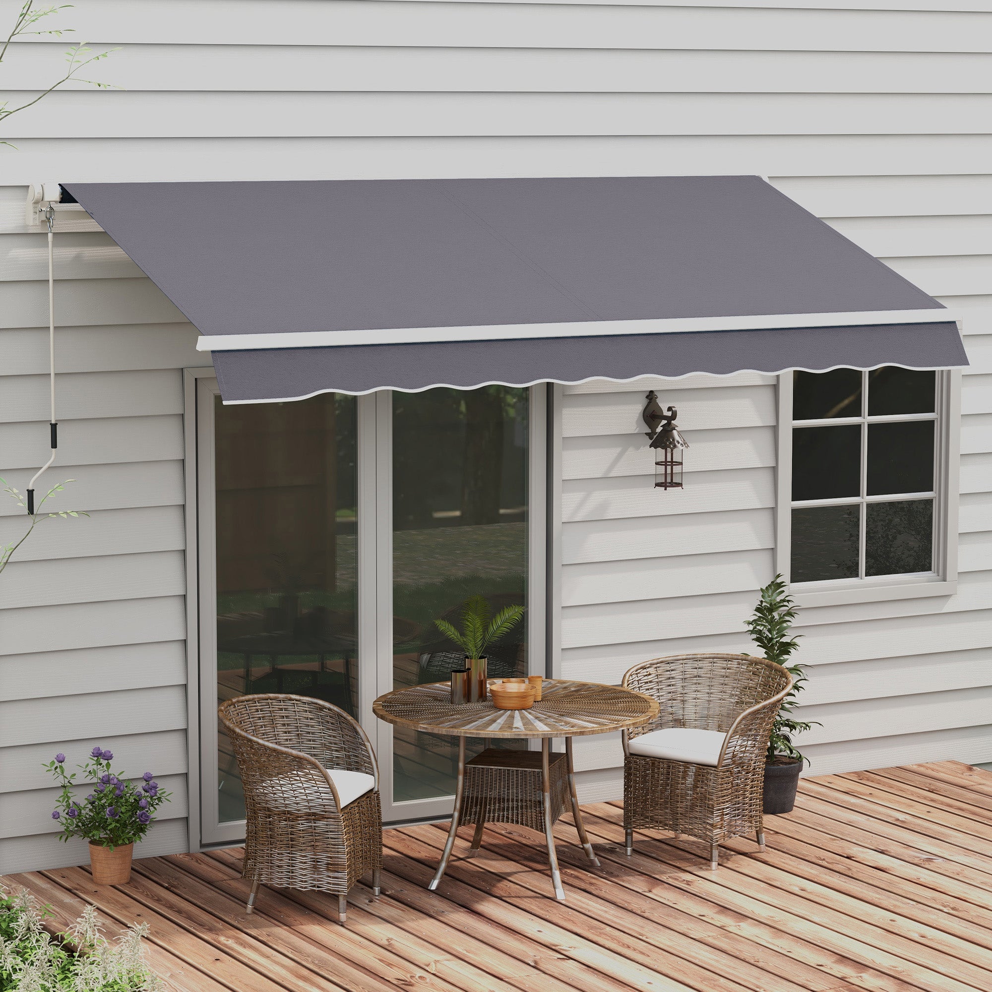 Outsunny 12' x 10' Retractable Awning Patio Sun Shade Shelter with Manual Crank Handle, UV & Water-Resistant Fabric and Aluminum Frame for Deck, Balcony, Yard, Dark Grey