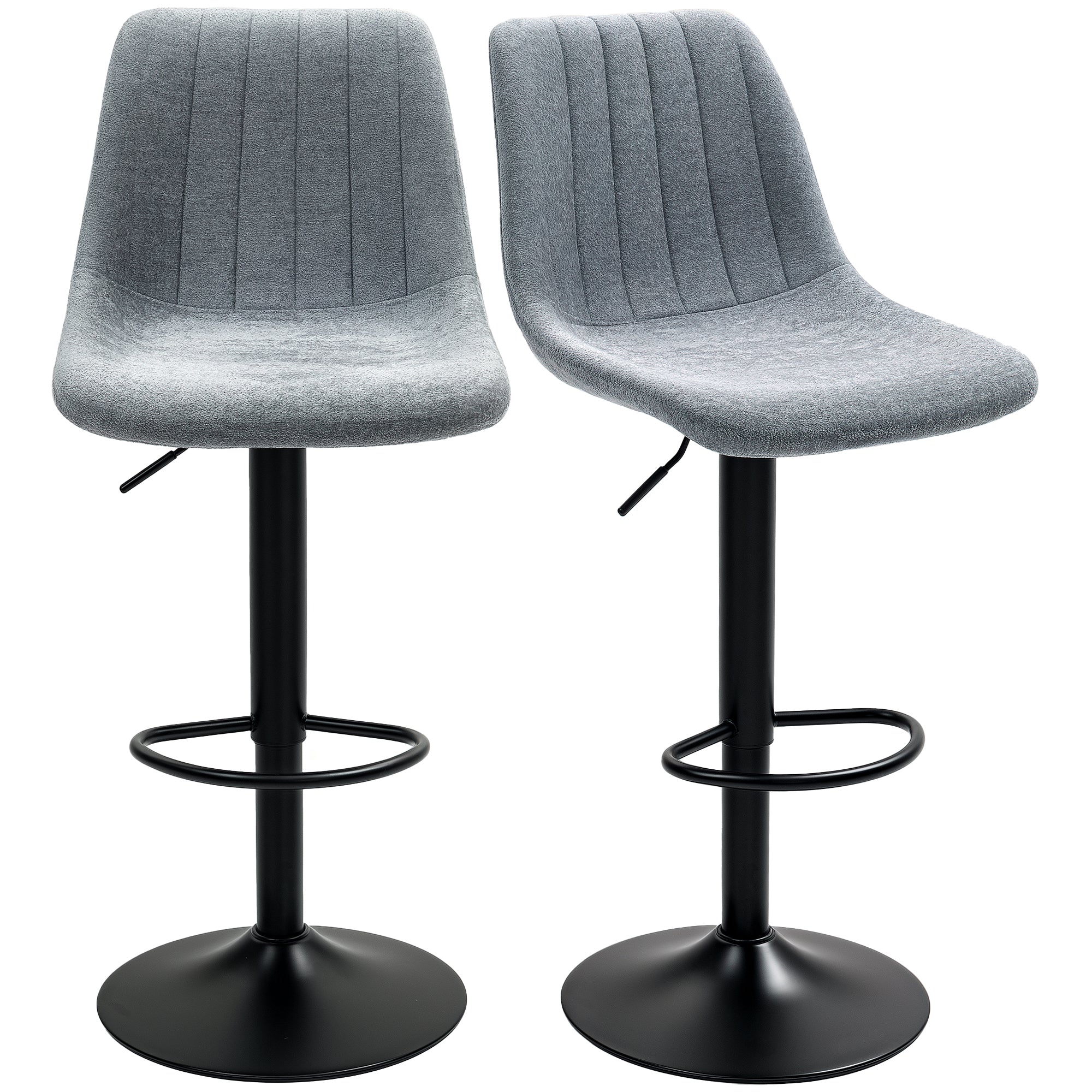 HOMCOM Adjustable Bar Stools Set of 2, Swivel Counter Height Barstools with Back, Footrest, Upholstered Chenille Bar Chairs for Kitchen Island Counter Dining Room, Charcoal Grey