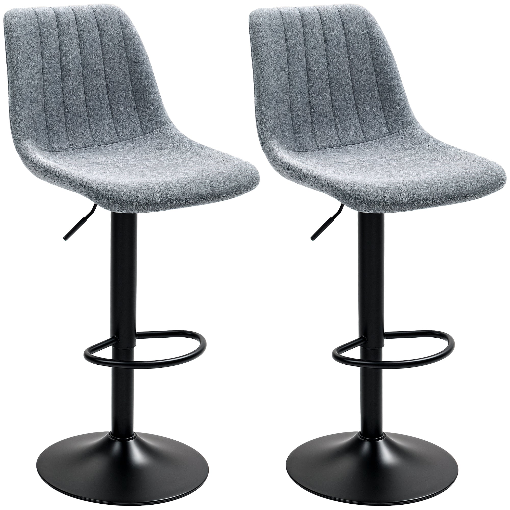 HOMCOM Adjustable Bar Stools Set of 2, Swivel Counter Height Barstools with Back, Footrest, Upholstered Chenille Bar Chairs for Kitchen Island Counter Dining Room, Charcoal Grey