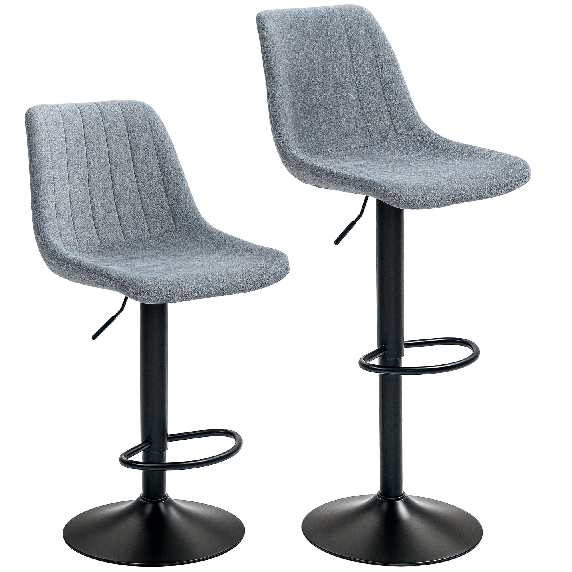 HOMCOM Adjustable Bar Stools Set of 2, Swivel Counter Height Barstools with Back, Footrest, Upholstered Chenille Bar Chairs for Kitchen Island Counter Dining Room, Charcoal Grey