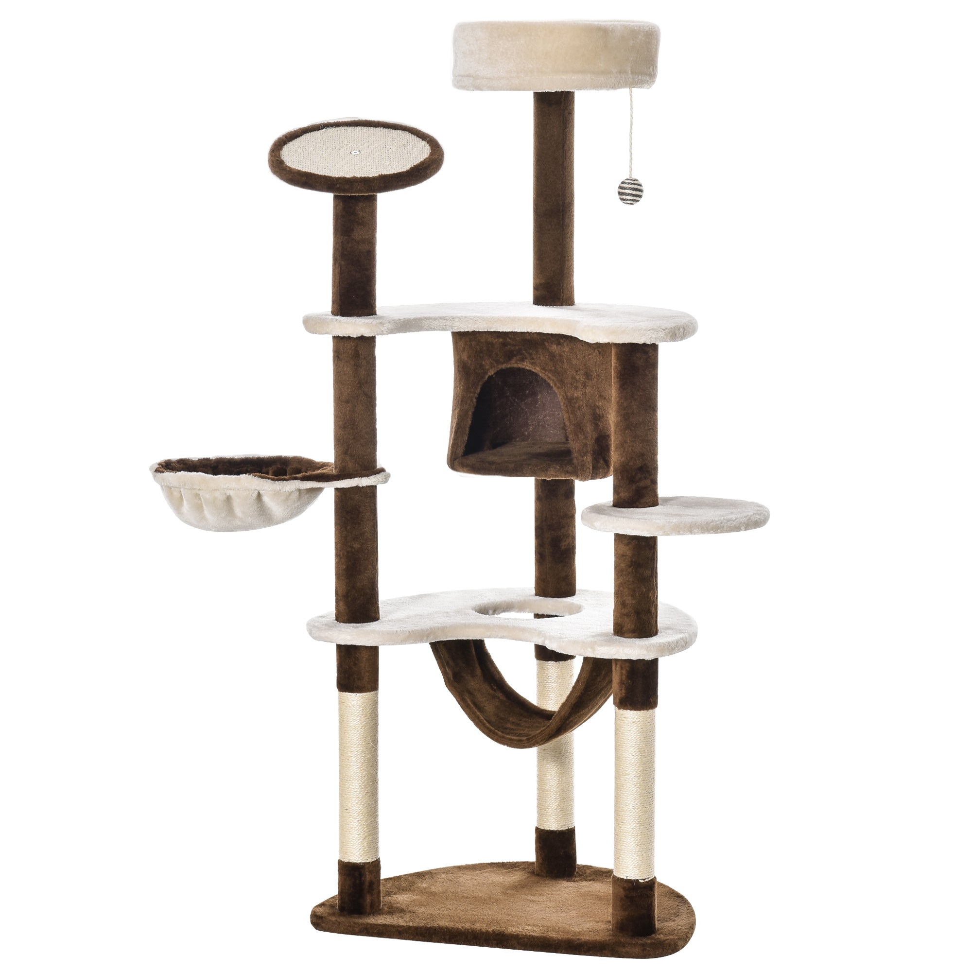 PawHut 60 Inch Cat Tree for Large Cats Adult, Large Tall Cat Tower with Scratching Posts and 2 Hammocks, Multi-Level Plush Cat Condo for Indoor Cats with Kitten Toys