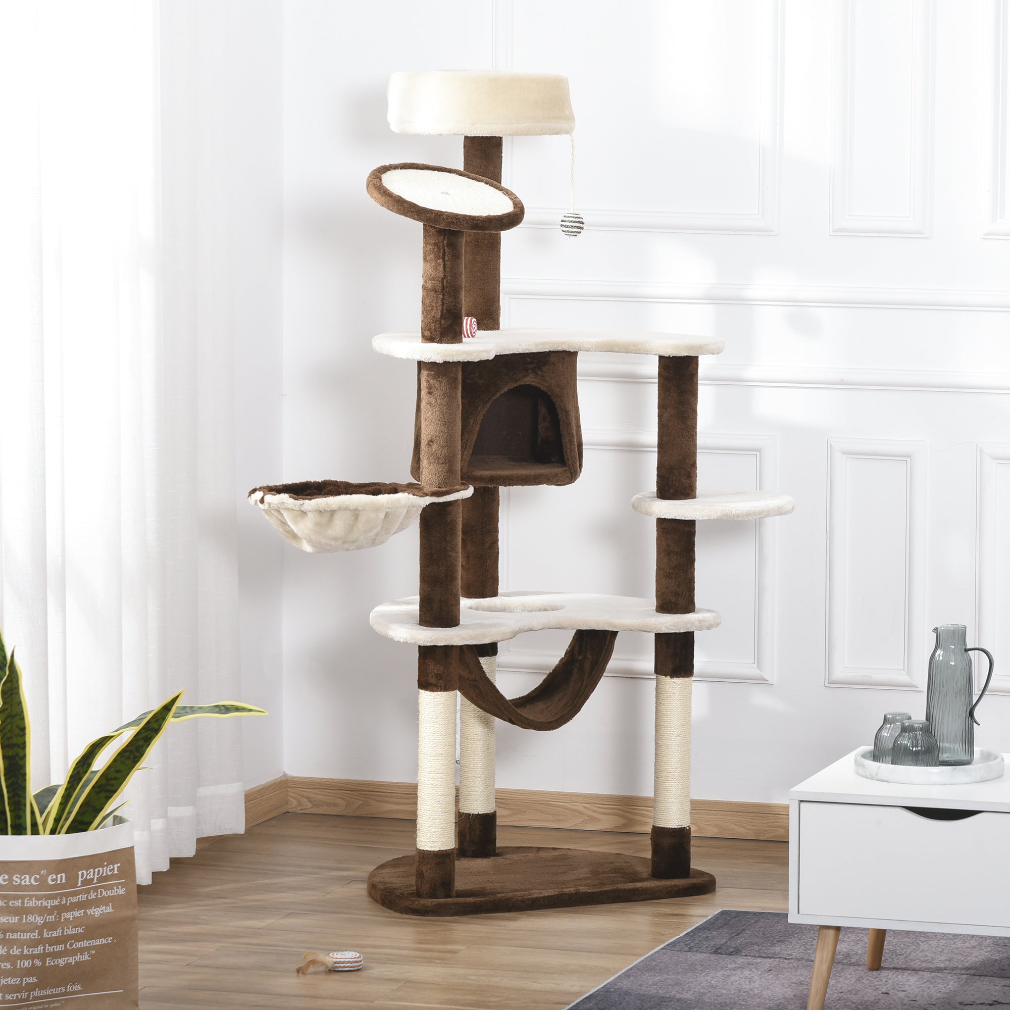 PawHut Cat Tree for Indoor Cats Scratching Tower House Activity Center Post Climbing Hammock Condo Perch 153 cm