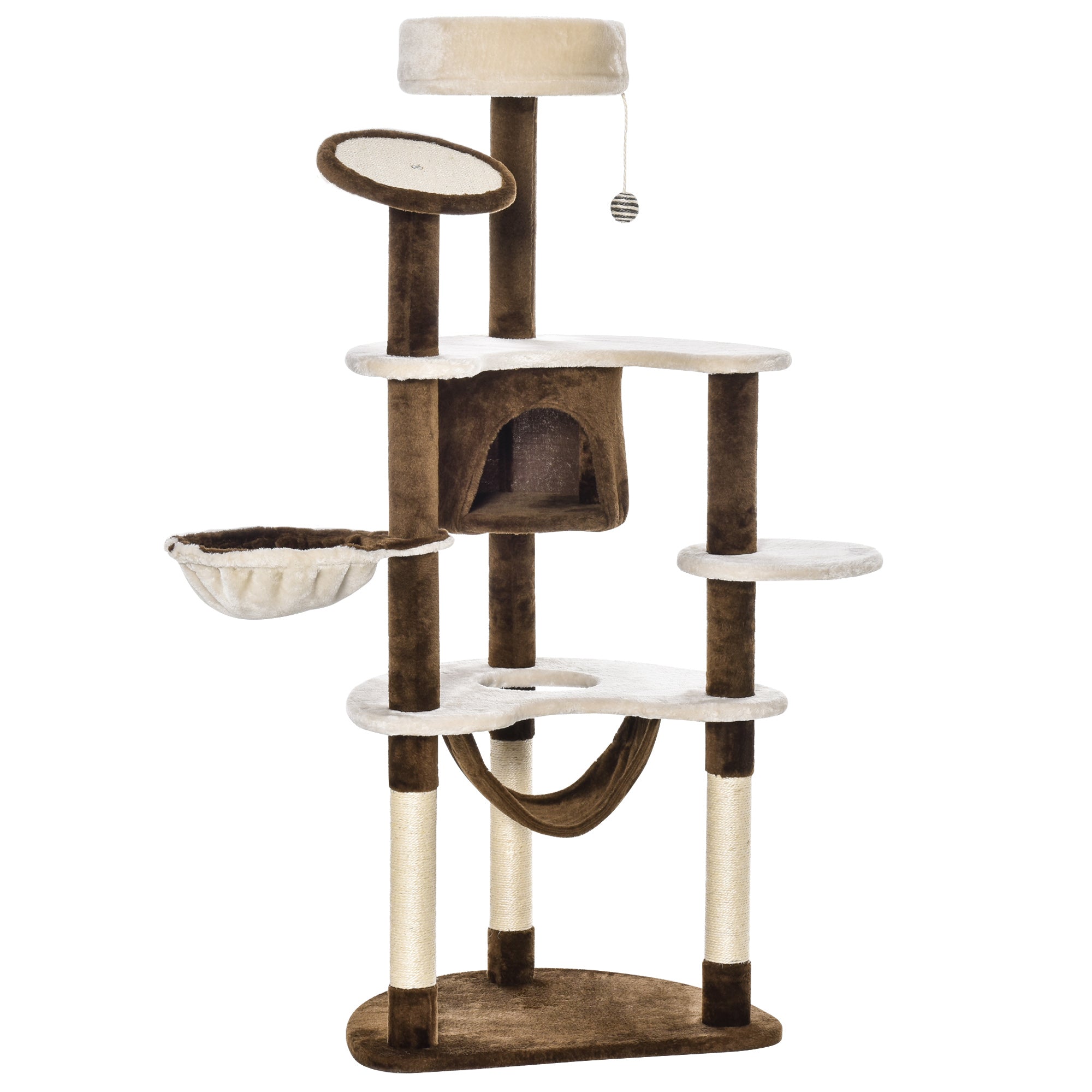 PawHut Cat Tree for Indoor Cats Scratching Tower House Activity Center Post Climbing Hammock Condo Perch 153 cm