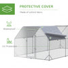 PawHut Chicken Run, Galvanized Large Metal Chicken Coop Cage, Walk-in Enclosure Poultry Hen Run House Playpen Rabbit Hutch with Flat Roof, Cover, for Outdoor Backyard, 9.2' x 18.7' x 6.5', Silver