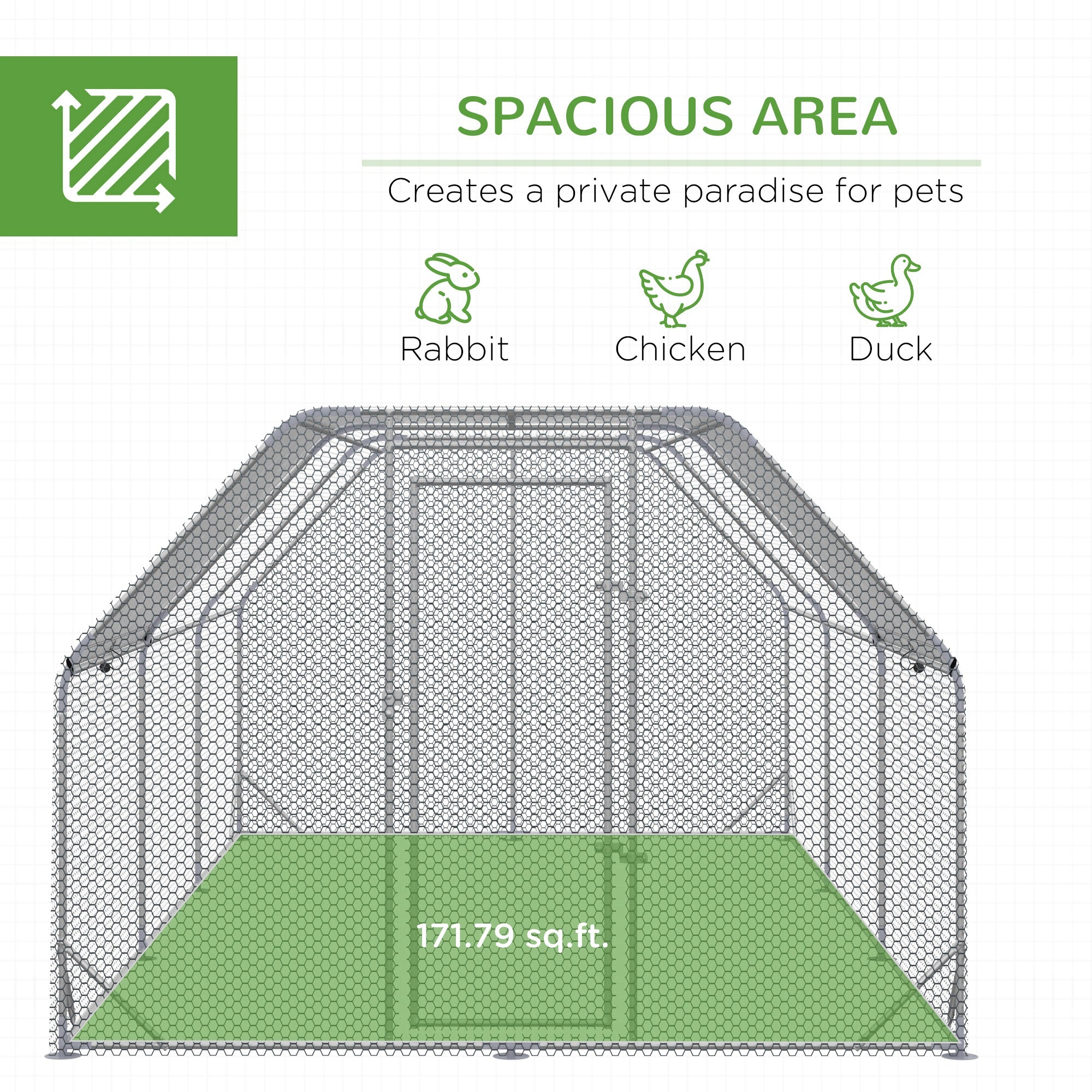 PawHut Chicken Run, Galvanized Large Metal Chicken Coop Cage, Walk-in Enclosure Poultry Hen Run House Playpen Rabbit Hutch with Flat Roof, Cover, for Outdoor Backyard, 9.2' x 18.7' x 6.5', Silver