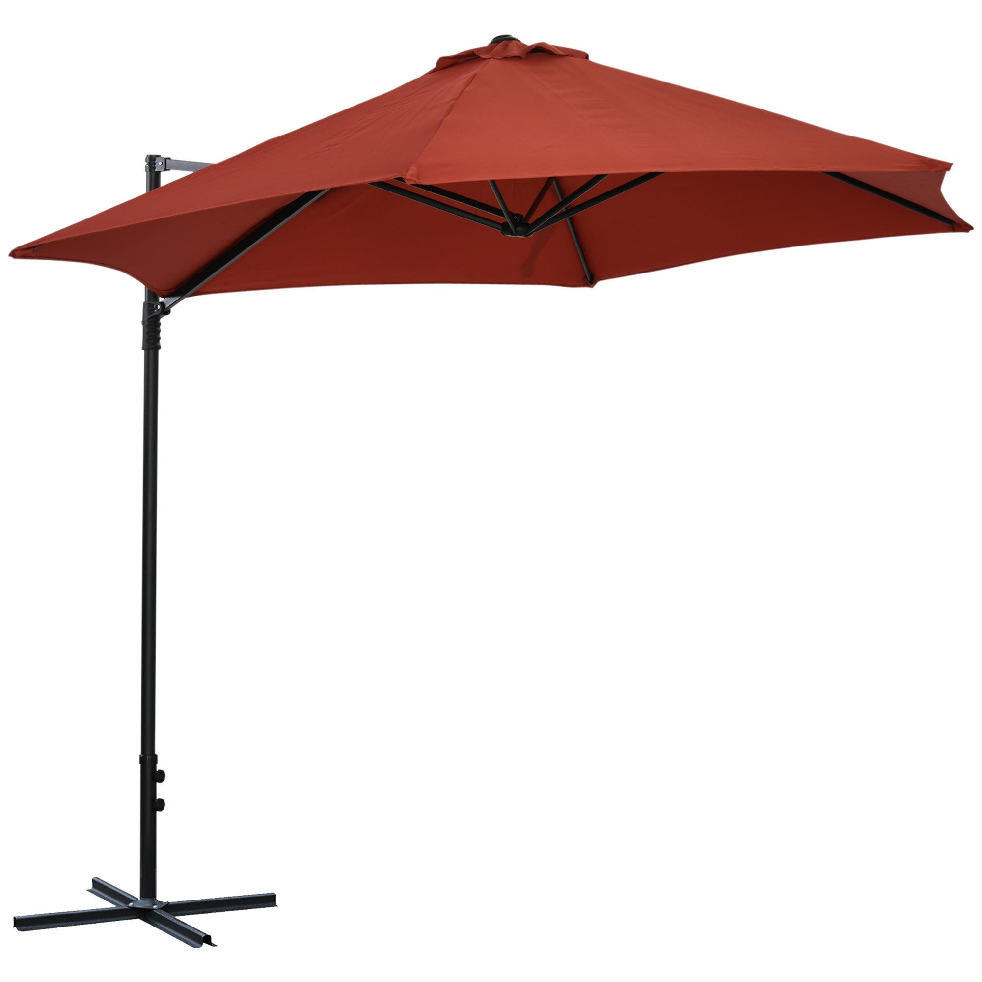 Outsunny 8.5FT Offset Patio Umbrella with 360° Rotation, Outdoor Cantilever Roma Parasol Hanging Sun Shade Canopy Shelter with Cross Base, Wine Red