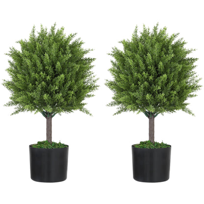 HOMCOM Set of 2 Decorative Artificial Plants, Cedar Topiary Trees in Pots, Fake Plants for Home Indoor outdoor Decor, 21.7 inch, Green