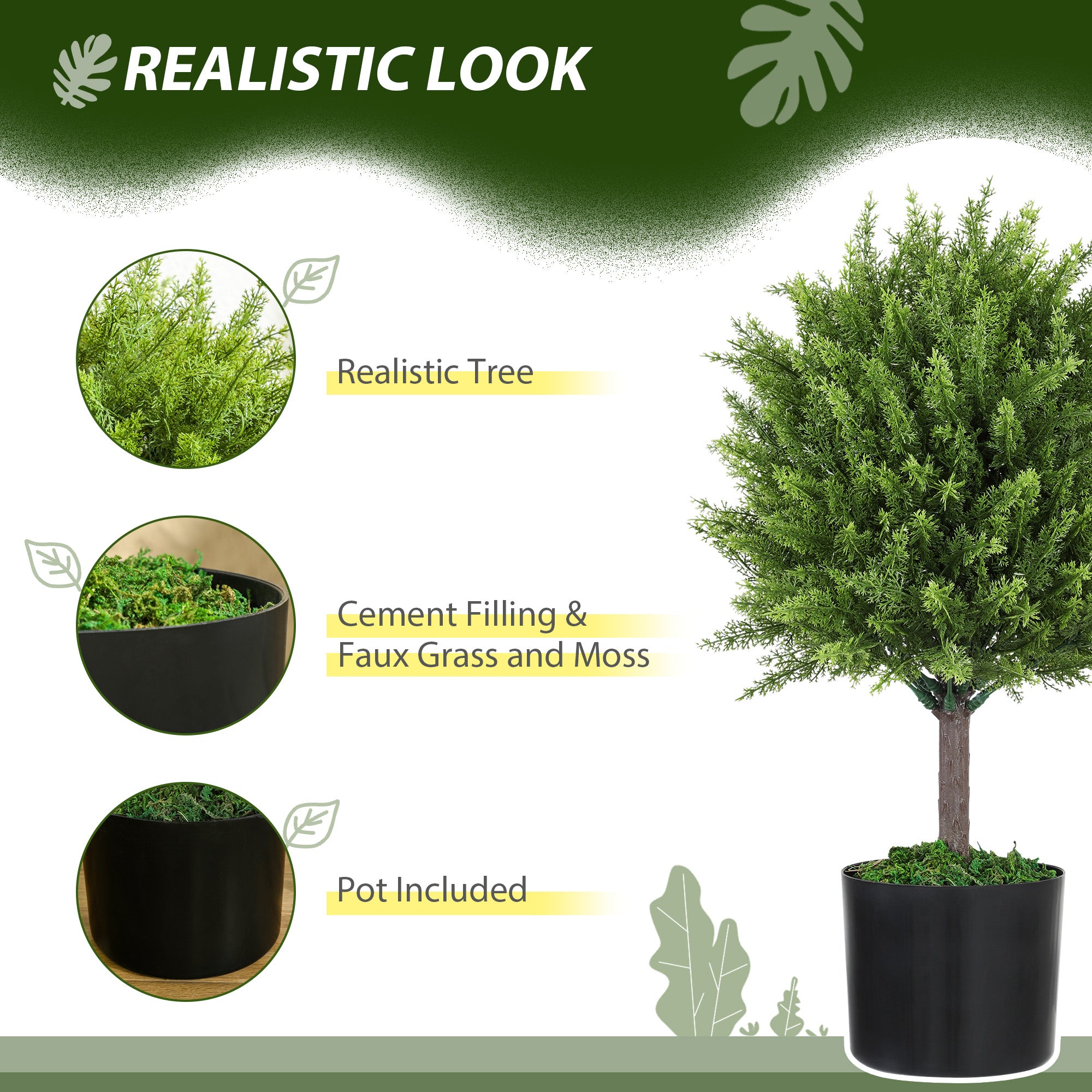 HOMCOM Set of 2 Decorative Artificial Plants, Cedar Topiary Trees in Pots, Fake Plants for Home Indoor outdoor Decor, 21.7 inch, Green