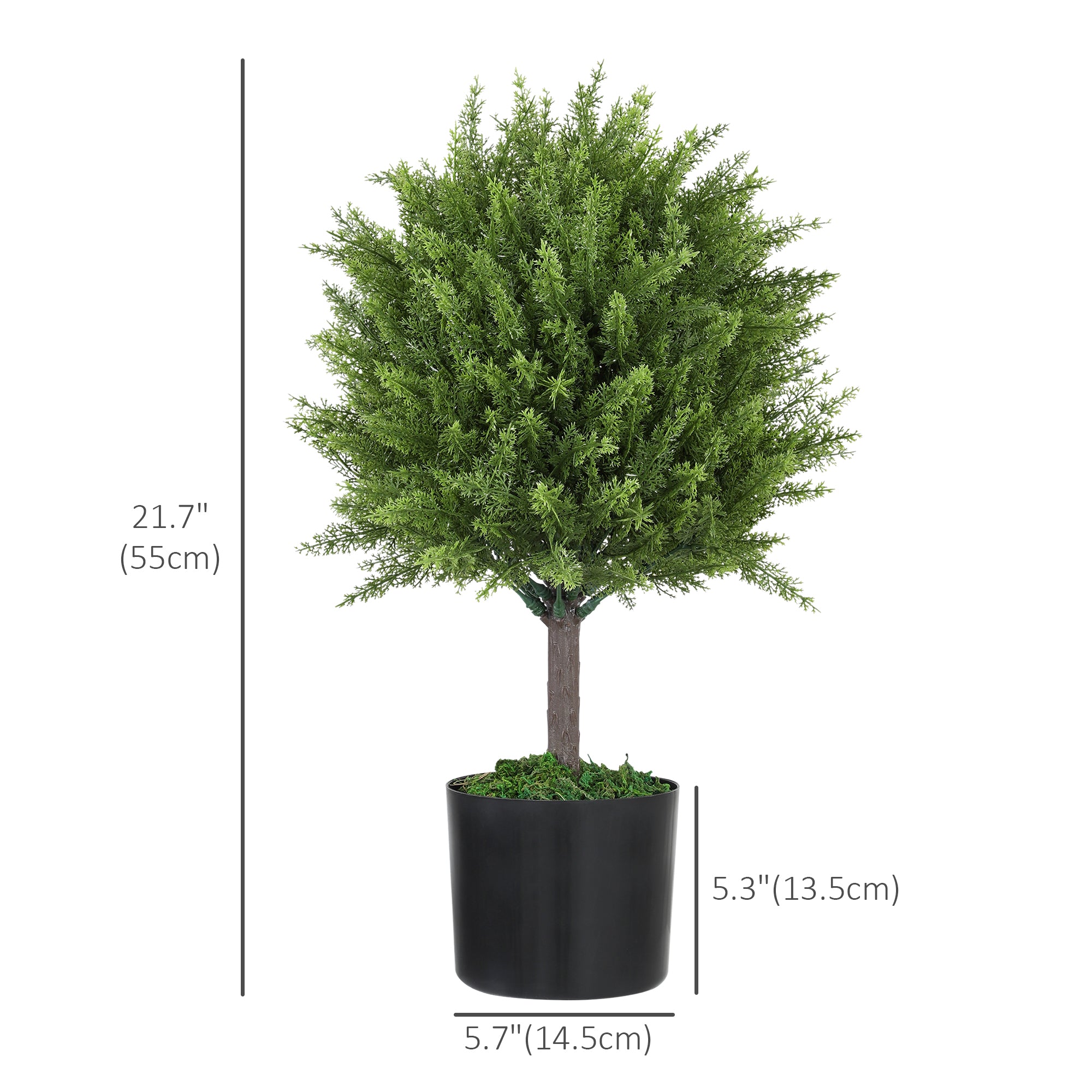 HOMCOM Set of 2 Decorative Artificial Plants, Cedar Topiary Trees in Pots, Fake Plants for Home Indoor outdoor Decor, 21.7 inch, Green