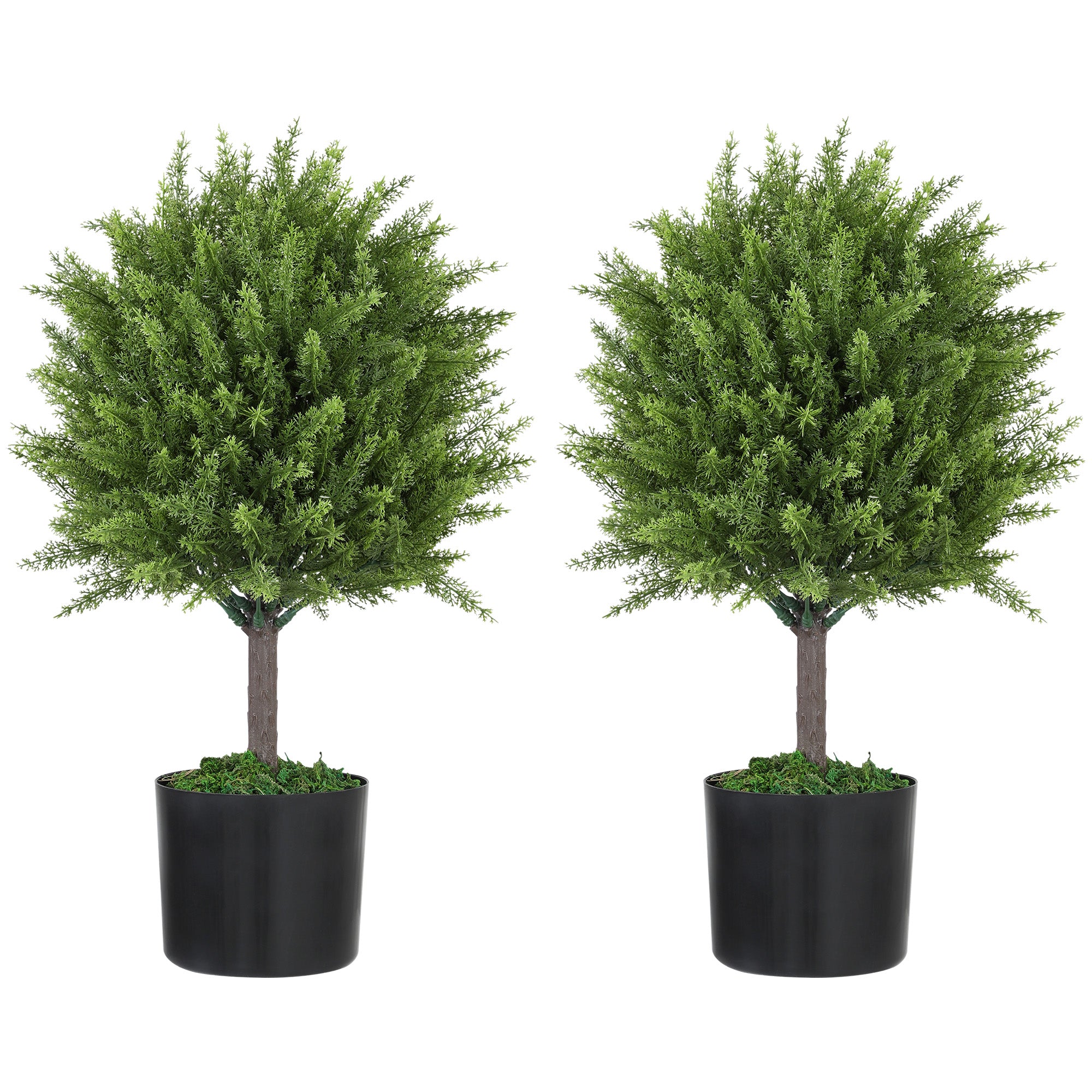 HOMCOM Set of 2 Decorative Artificial Plants, Cedar Topiary Trees in Pots, Fake Plants for Home Indoor outdoor Decor, 21.7 inch, Green