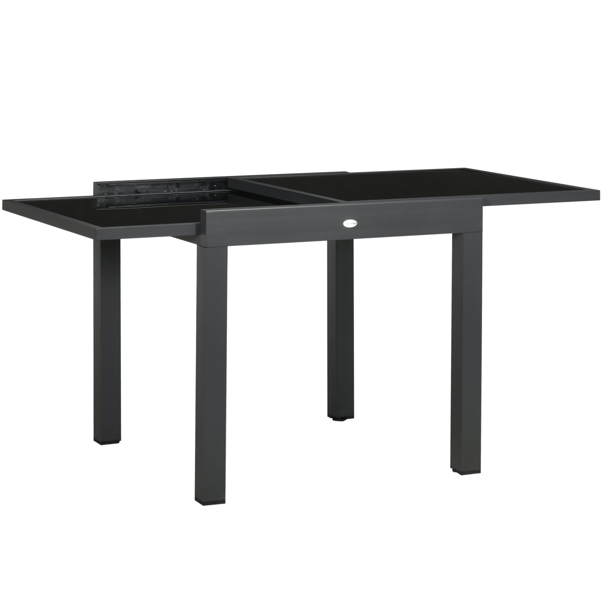Outsunny 63" Extendable Outdoor Dining Table Patio Table with Aluminum Frame and Tempered Glass Tabletop, Black
