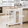 HOMCOM 34" Rolling Wood Kitchen Trolley Serving Cart with Drawer and Cabinet Wheeled Kitchen Storage Island White with Bamboo Top