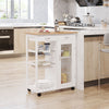 HOMCOM 34" Rolling Wood Kitchen Trolley Serving Cart with Drawer and Cabinet Wheeled Kitchen Storage Island White with Bamboo Top
