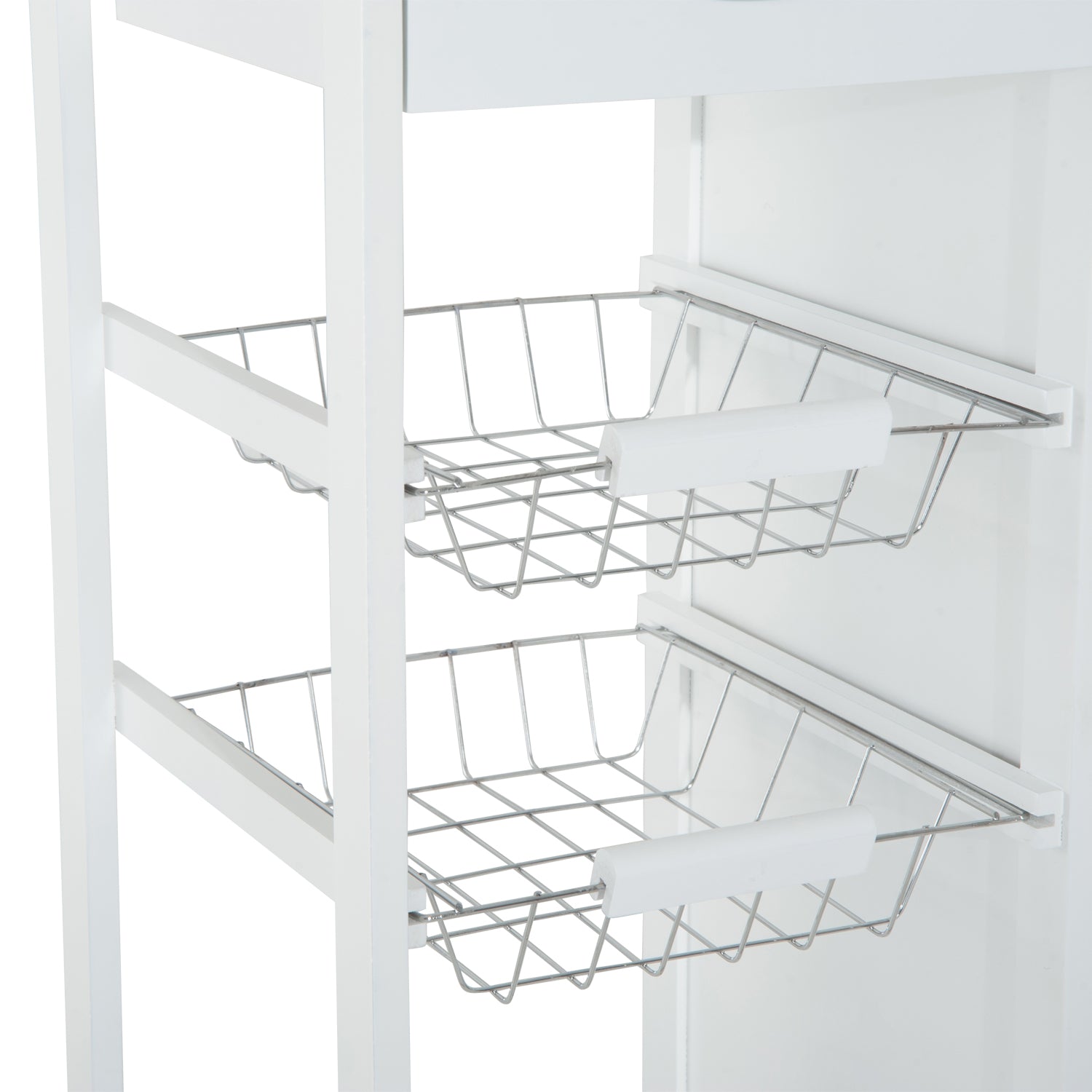 HOMCOM 34" Rolling Wood Kitchen Trolley Serving Cart with Drawer and Cabinet Wheeled Kitchen Storage Island White with Bamboo Top