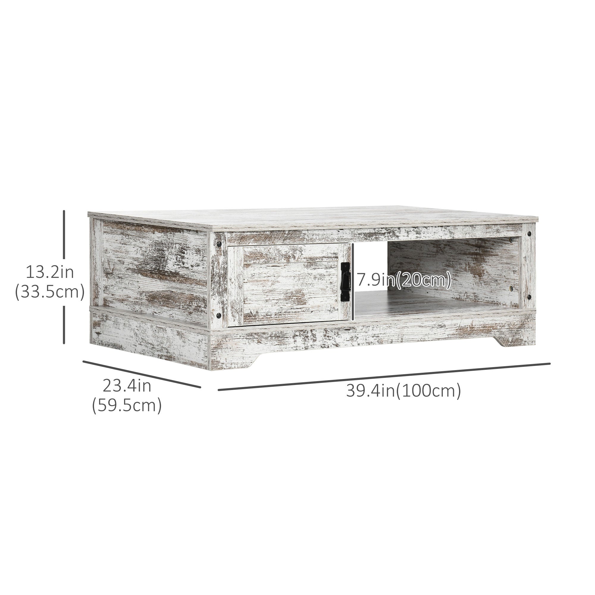 HOMCOM Coffee Table, Vintage Style Center Table with Cabinet, Open Storage Compartments, Coffee Tables for Living Room, Bed Room, White