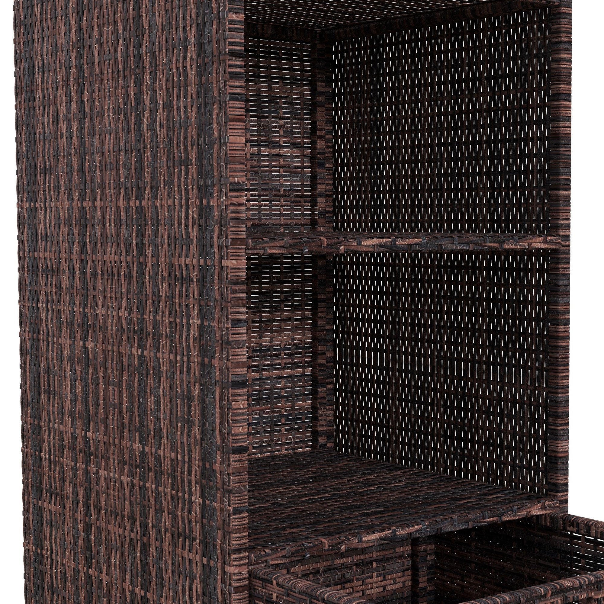 Outsunny Outdoor Storage Cabinet, Patio Storage Box Rack Rattan Wicker Pool Towel Valet Organizer Poolside Garden Lawn Bathroom Furniture Shelf w/ Shelf Drawer, Mixed Brown