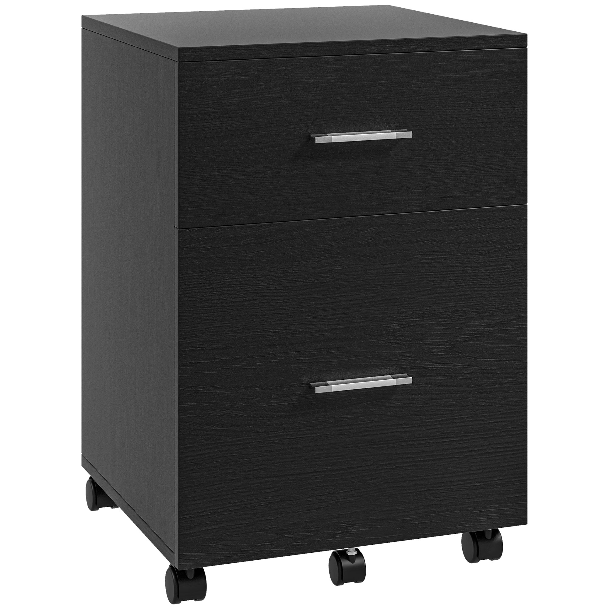Vinsetto Vertical Filing Cabinet with Wheels, 2-Drawer Mobile File Cabinet, Office Storage Cabinet for Letter or A4 File, Study Home Office, Black