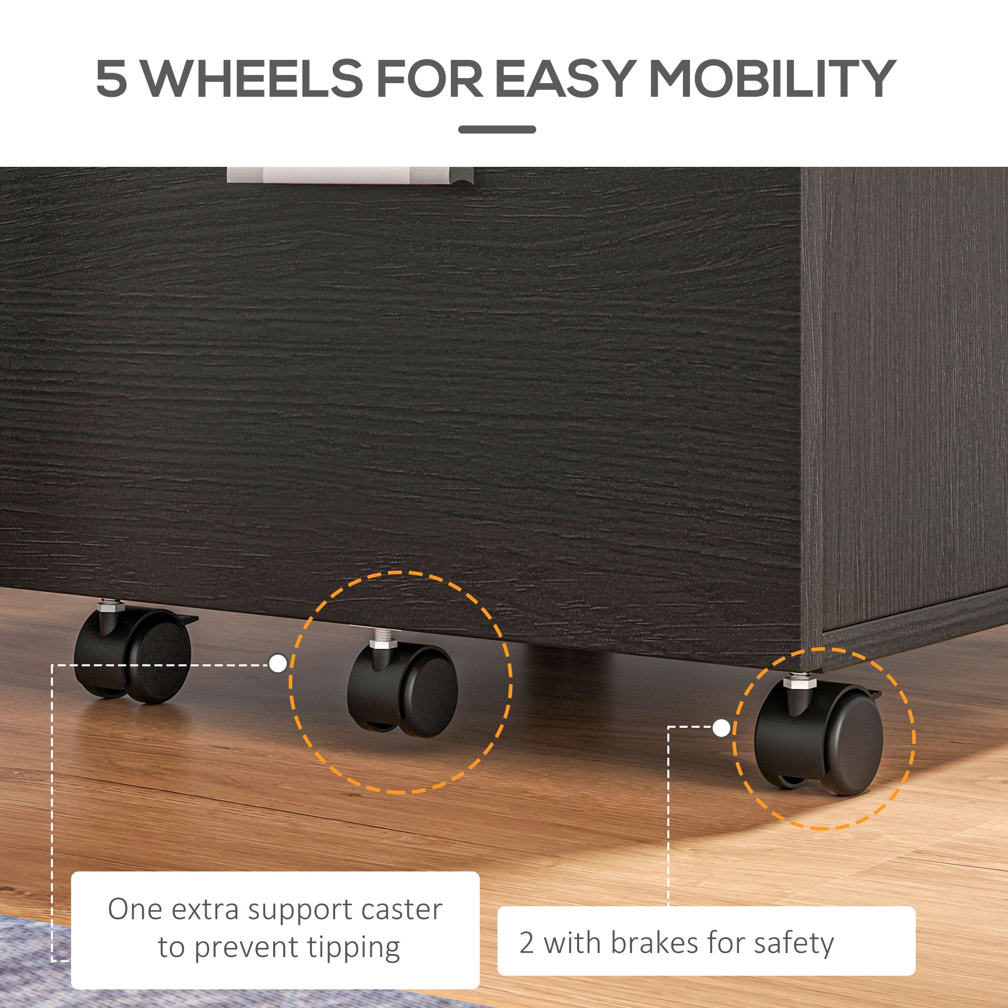 Vinsetto Vertical Filing Cabinet with Wheels, 2-Drawer Mobile File Cabinet, Office Storage Cabinet for Letter or A4 File, Study Home Office, Black