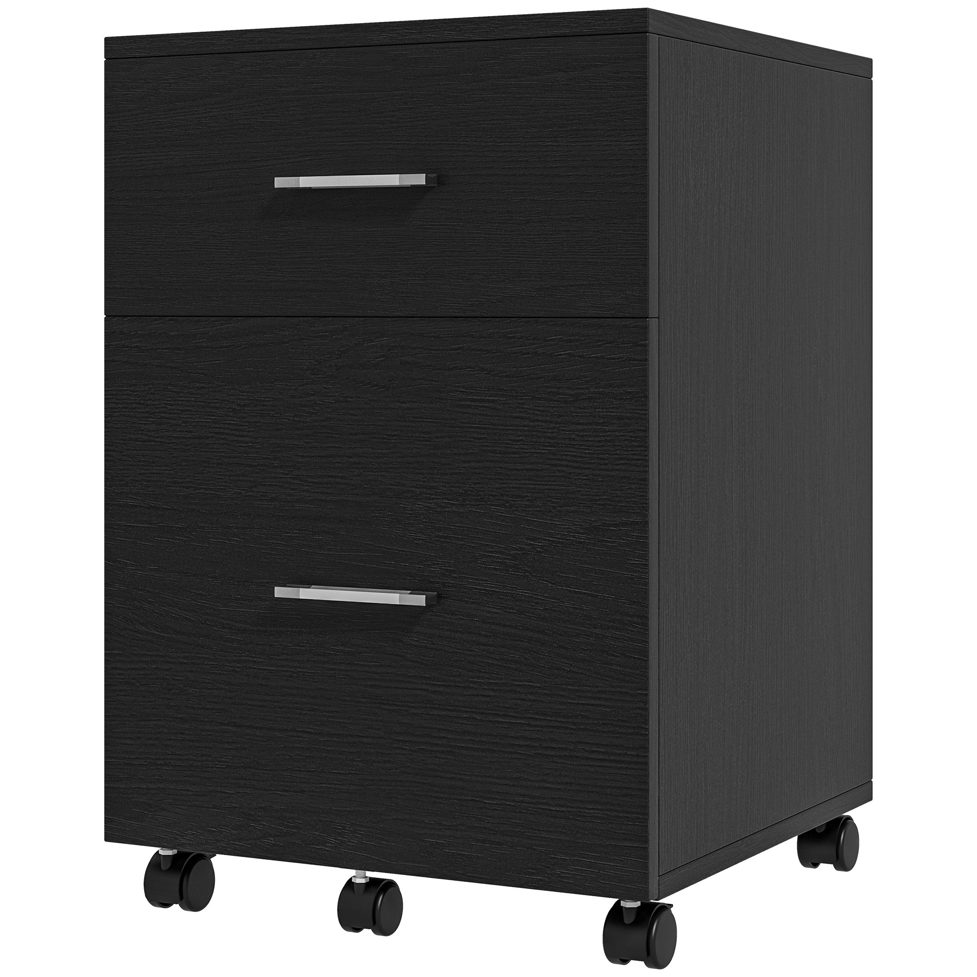 Vinsetto Vertical Filing Cabinet with Wheels, 2-Drawer Mobile File Cabinet, Office Storage Cabinet for Letter or A4 File, Study Home Office, Black