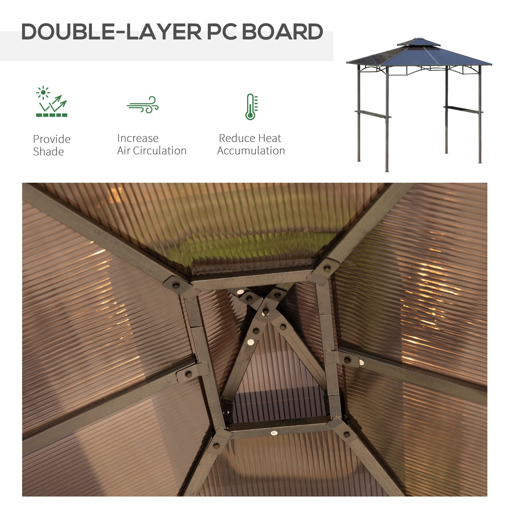 Outsunny 8' x 5' Hardtop Grill Gazebo, Aluminium BBQ Canopy Gazebo, Outdoor Canopy with Side Shelves & Double Roof