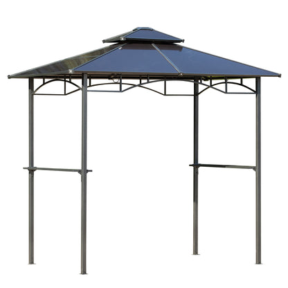 Outsunny 8' x 5' Hardtop Grill Gazebo, Aluminium BBQ Canopy Gazebo, Outdoor Canopy with Side Shelves & Double Roof