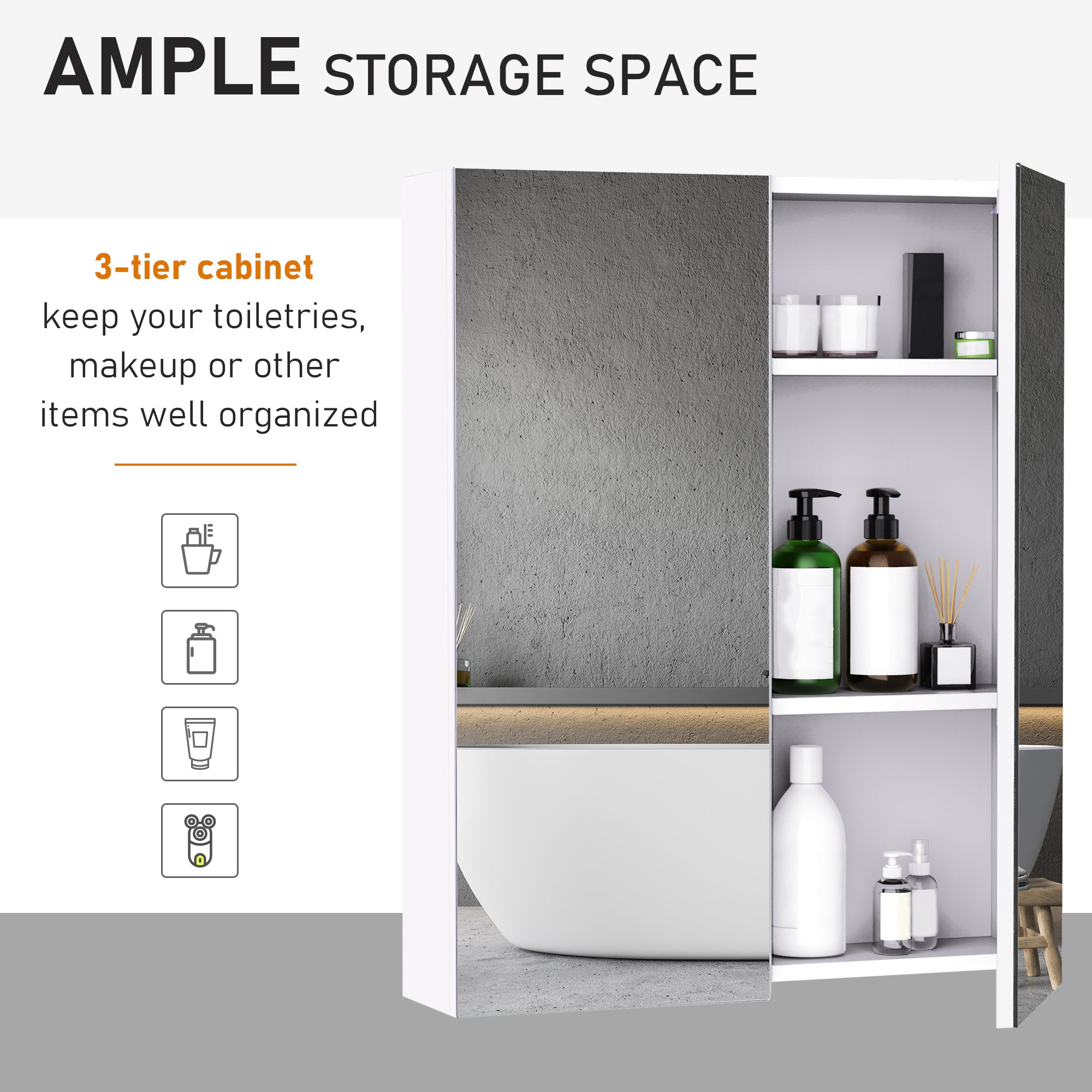 HOMCOM Wall Mount Medicine Cabinet with Mirror, Bathroom Mirror Cabinet Storage Organizer with Adjustable Shelf, Double Door Cupboard, Soft Closing, 23.5