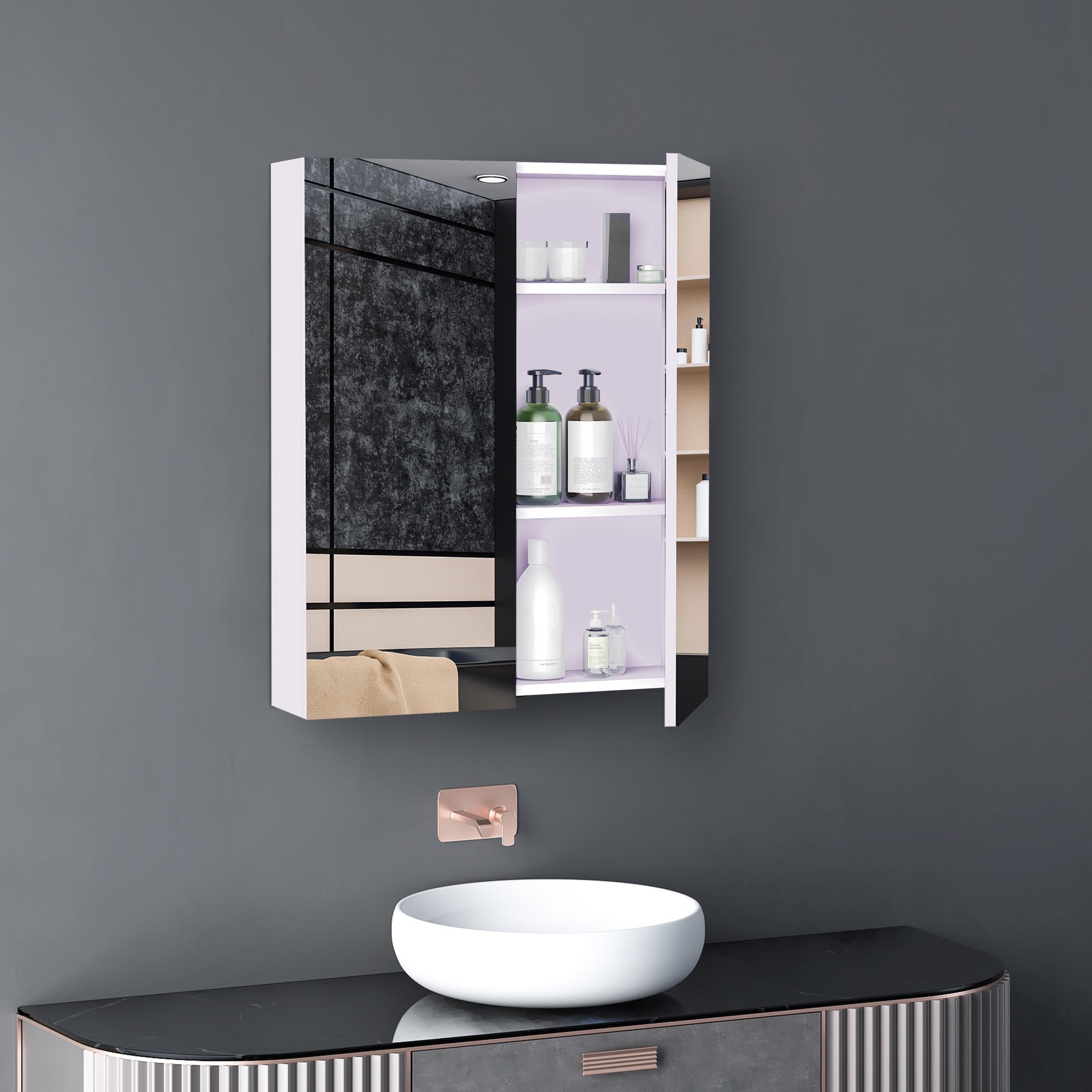 HOMCOM Mirror Cabinet, Wall Mount Bathroom Storage Cabinet with Adjustable Shelf, Double Door Cupboard, 60 x 15 x 75 cm, White