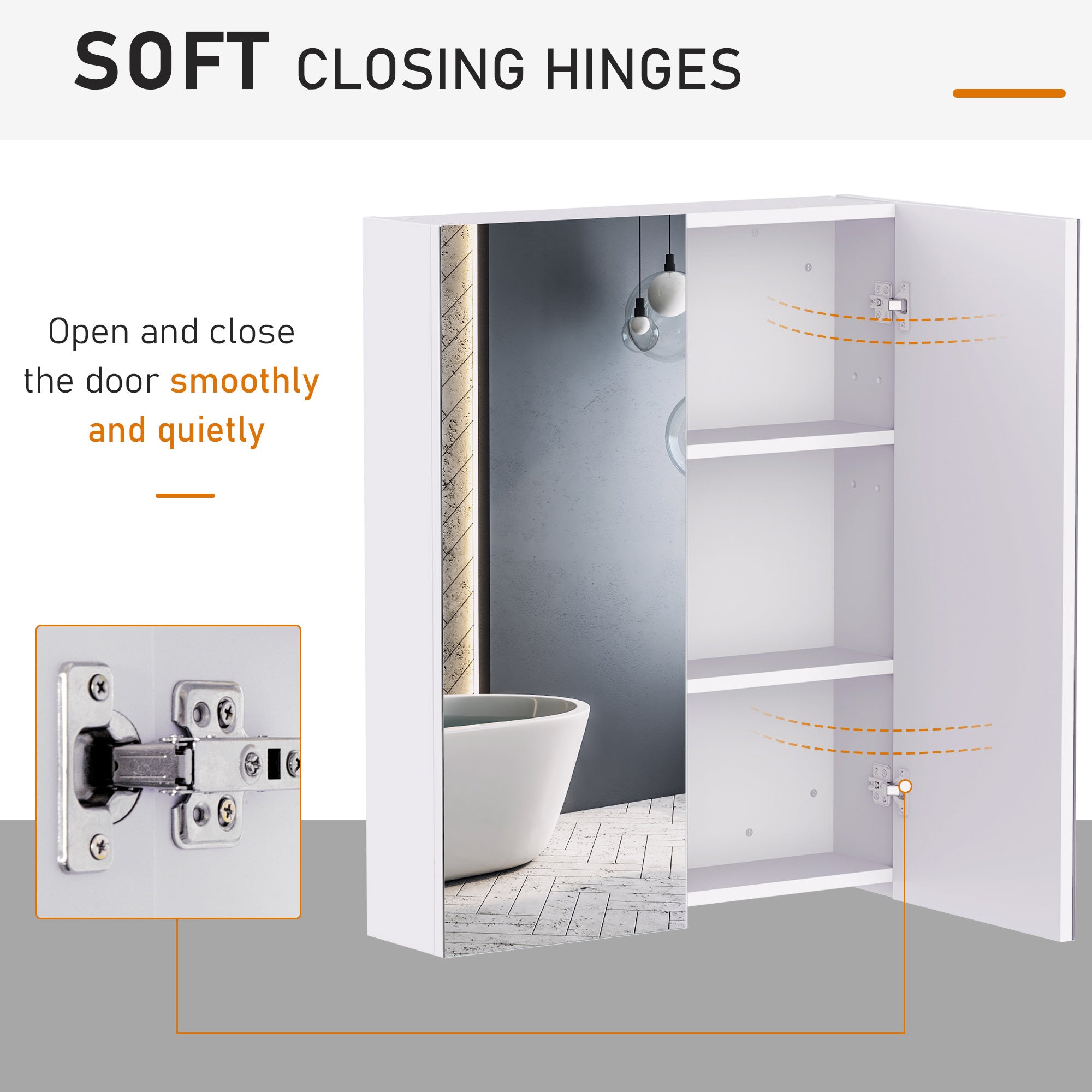 HOMCOM Wall Mount Medicine Cabinet with Mirror, Bathroom Mirror Cabinet Storage Organizer with Adjustable Shelf, Double Door Cupboard, Soft Closing, 23.5