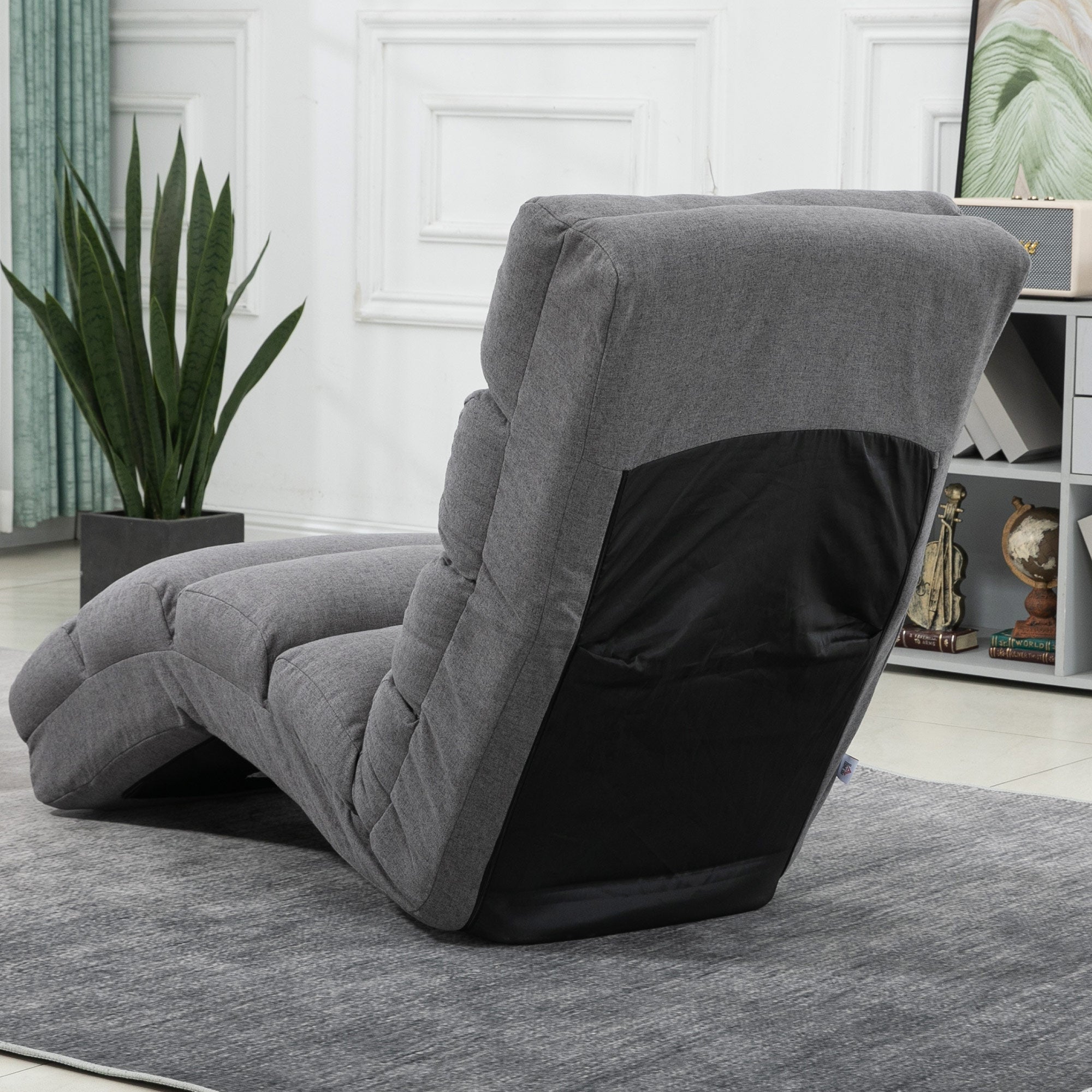 HOMCOM Folding Floor Chair with Back Support for Adult, 9-Position Lazy Sofa Chair with Adjustable Back, Backrest and Footrest for Reading, Gaming, Meditation, Soft Cushioned, Grey