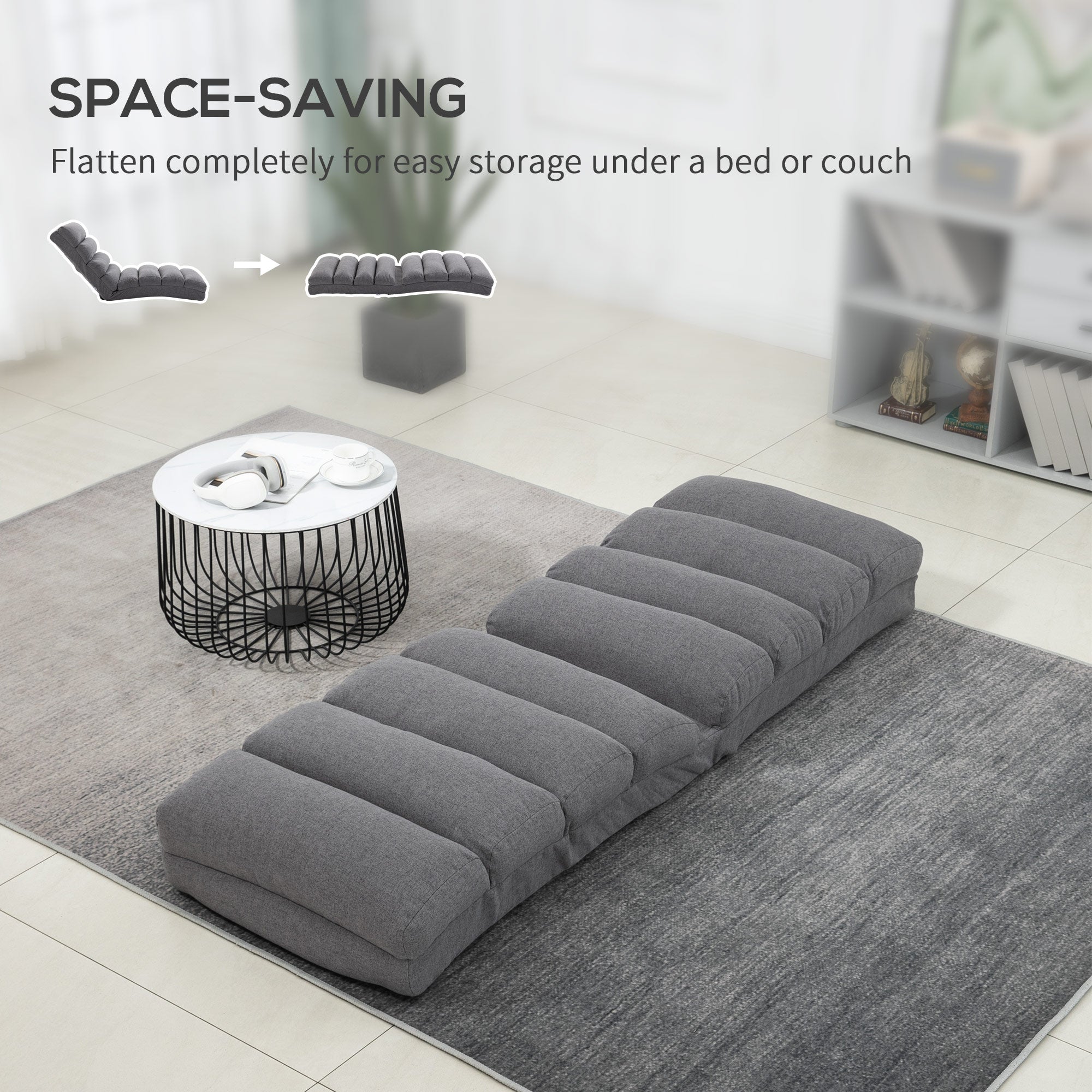 HOMCOM Folding Floor Chair with Back Support for Adult, 9-Position Lazy Sofa Chair with Adjustable Back, Backrest and Footrest for Reading, Gaming, Meditation, Soft Cushioned, Grey