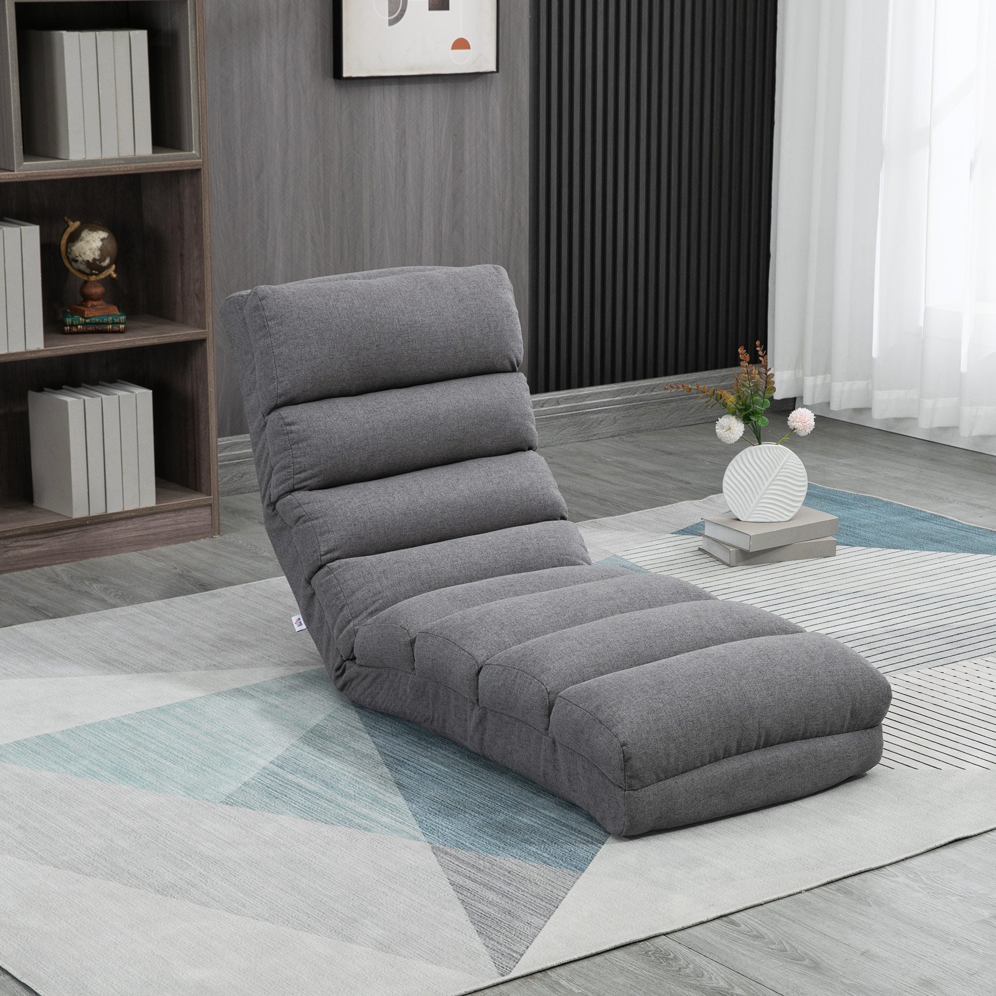 HOMCOM Folding Floor Chair with Back Support for Adult, 9-Position Lazy Sofa Chair with Adjustable Back, Backrest and Footrest for Reading, Gaming, Meditation, Soft Cushioned, Grey