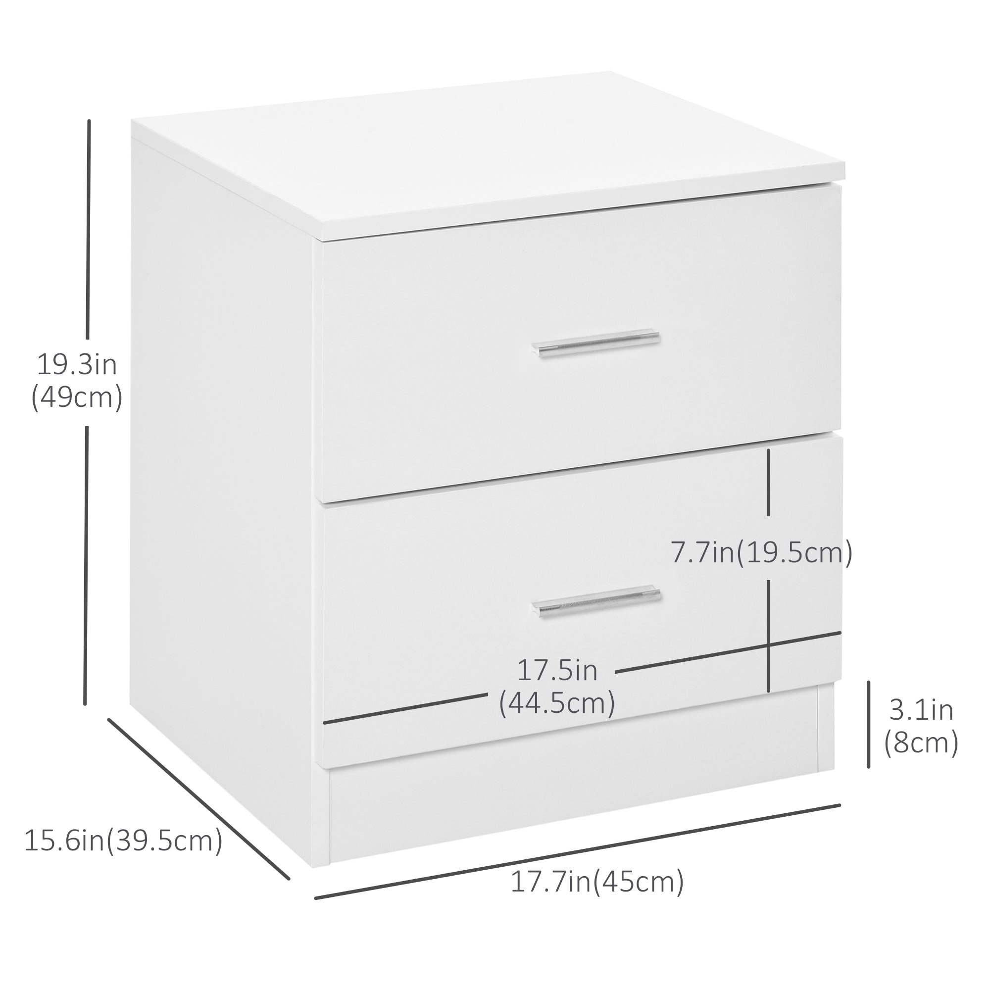HOMCOM Bedside Table with 2 Drawers, Modern Nightstand, Cabinet Drawer Side Storage Unit for Bedroom, White