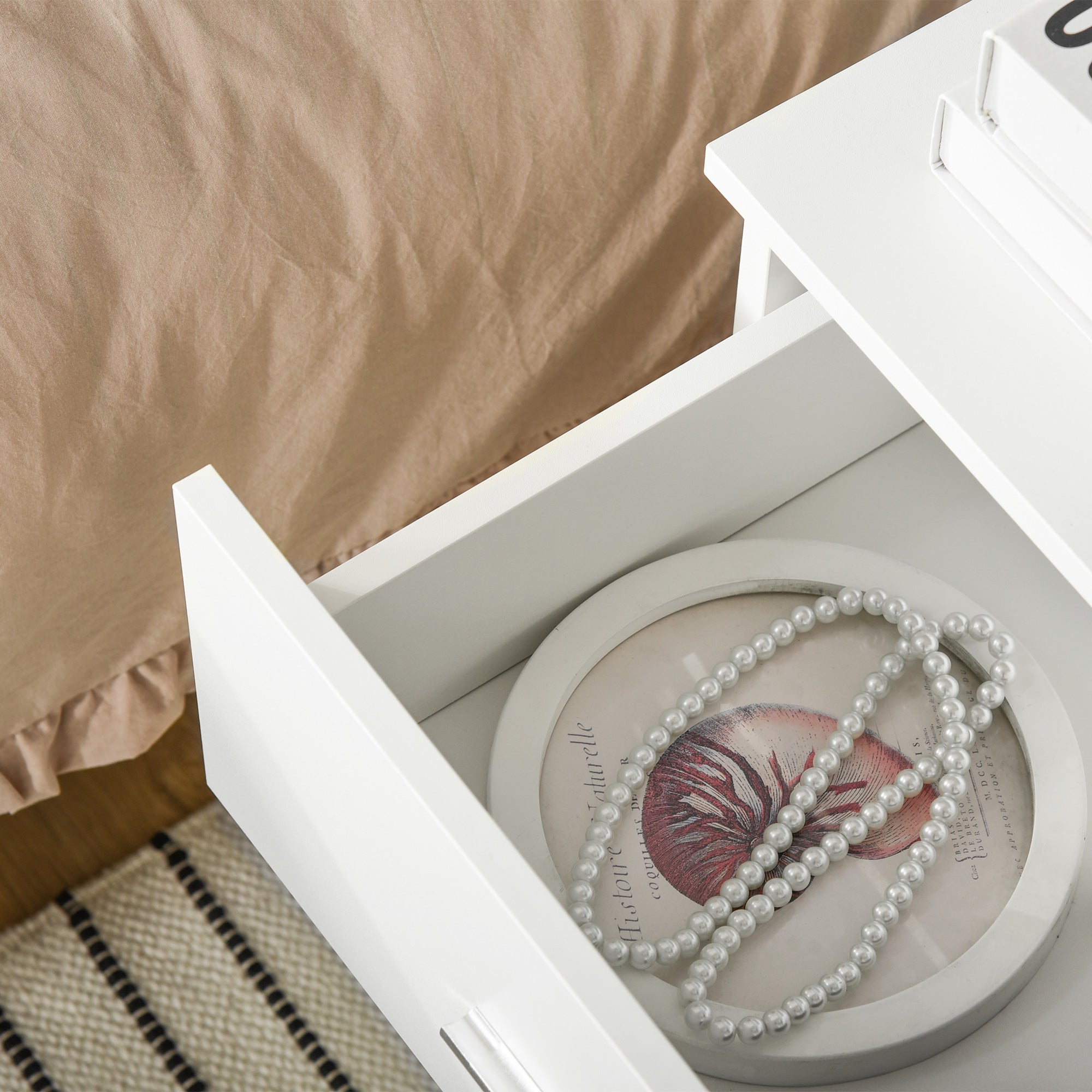 HOMCOM Bedside Table with 2 Drawers, Modern Nightstand, Cabinet Drawer Side Storage Unit for Bedroom, White