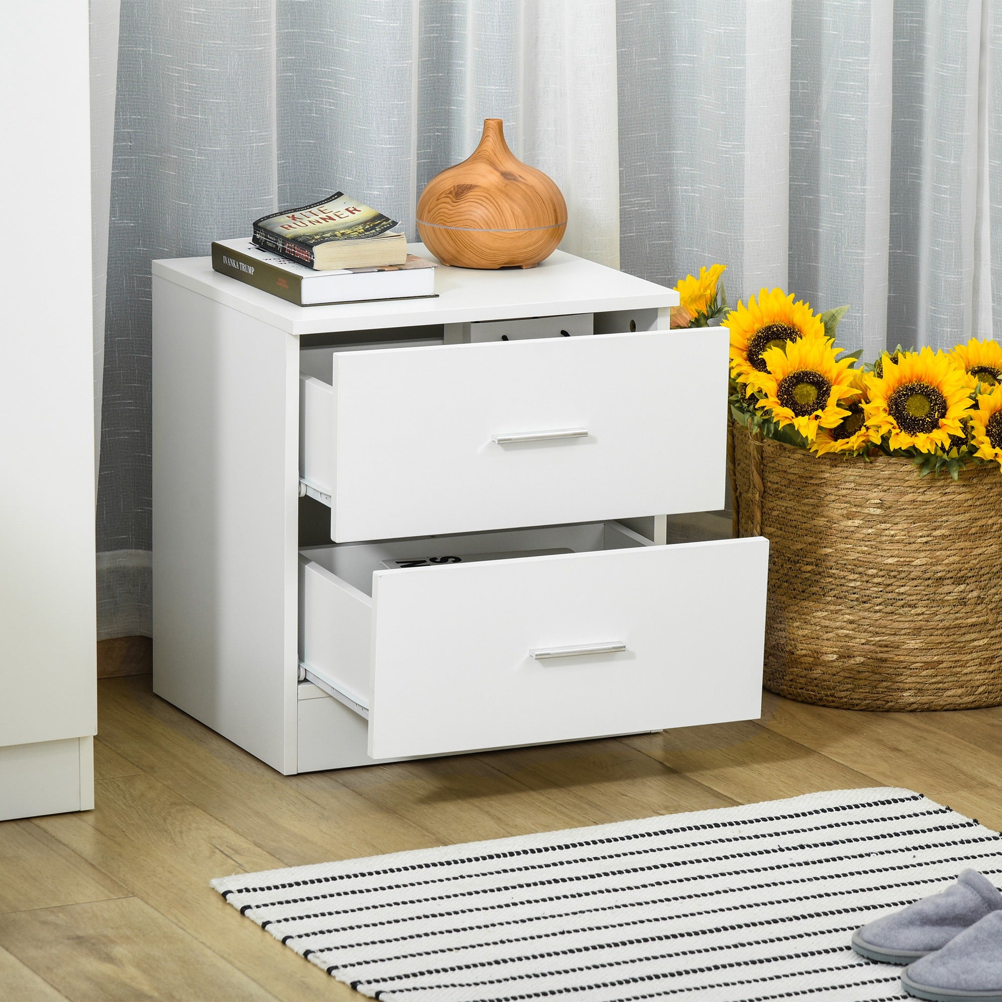 HOMCOM Bedside Table with 2 Drawers, Modern Nightstand, Cabinet Drawer Side Storage Unit for Bedroom, White