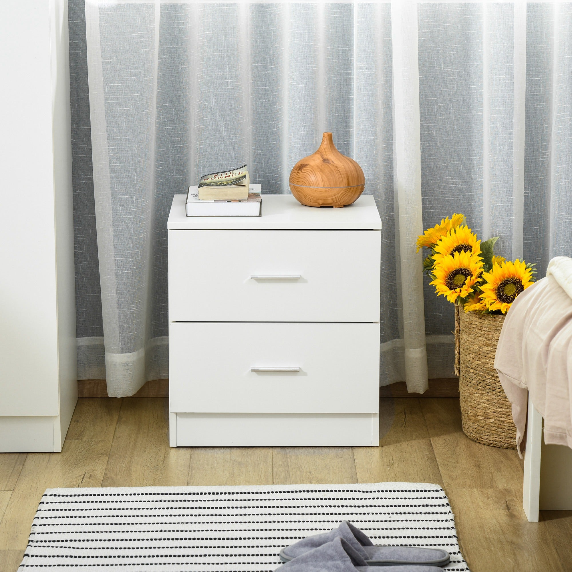 HOMCOM Bedside Table with 2 Drawers, Modern Nightstand, Cabinet Drawer Side Storage Unit for Bedroom, White