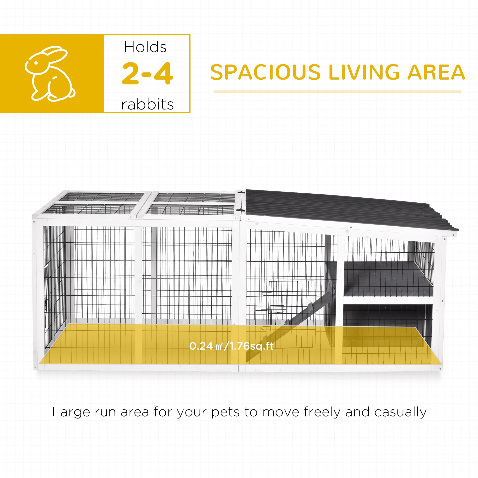 Pawhut Rabbit Hutch Duck Cage with Large Run Wooden Small Animal Cage Bunny House Tortoise Enclosure Indoor/Outdoor with Hinge roof and Water-Repellent Paint, Grey