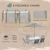 Outsunny 8 Piece Patio Dining Set for 6 with Umbrella, Outdoor Table and Chairs with 6 Folding Chairs with Mesh Seat and Rectangle Dining Table with Umbrella Hole, Grey