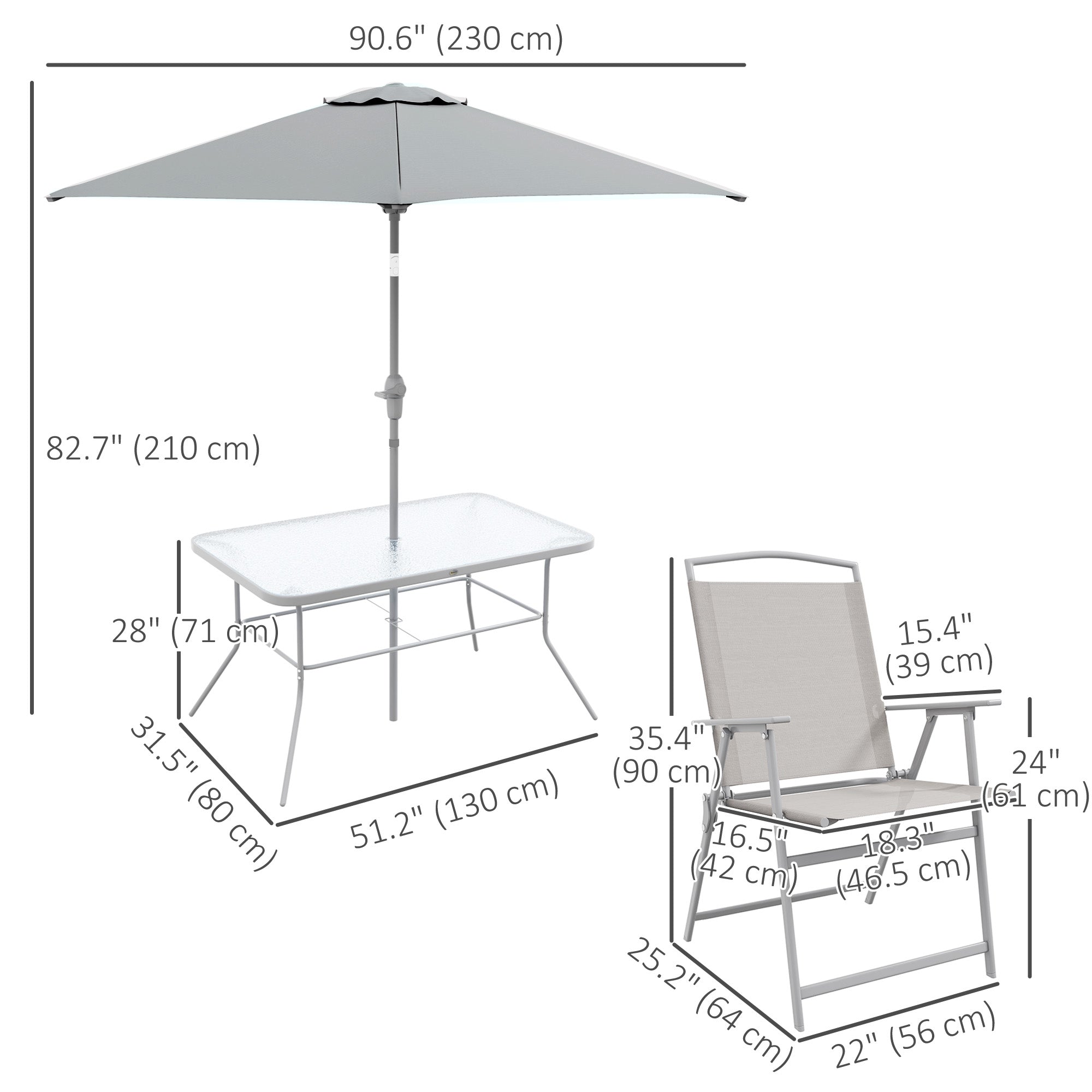 Outsunny 8 Piece Patio Dining Set for 6 with Umbrella, Outdoor Table and Chairs with 6 Folding Chairs with Mesh Seat and Rectangle Dining Table with Umbrella Hole, Grey