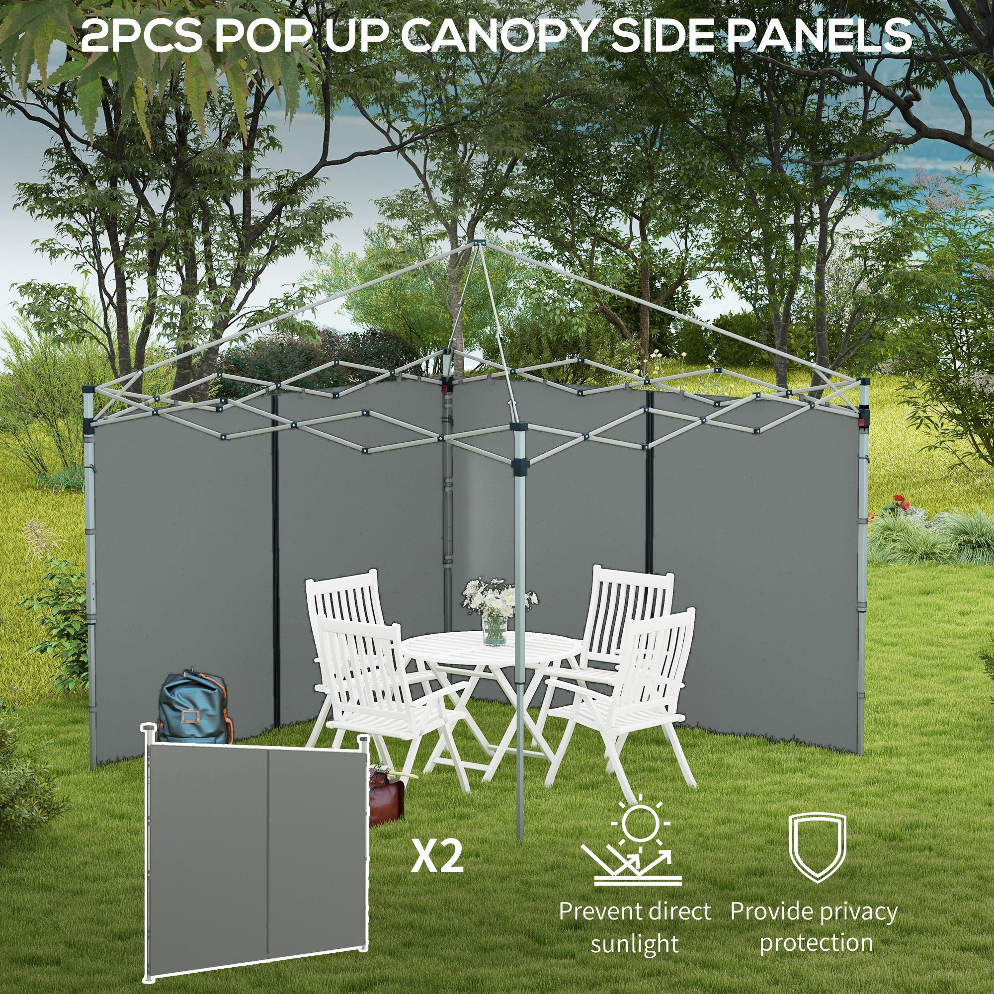 Outsunny Canopy Sidewalls with Zipped Doors, for 10' x 20' or 10' x 10' Pop Up Canopy Tent, 2 Pack Canopy Walls Replacement, Dark Grey