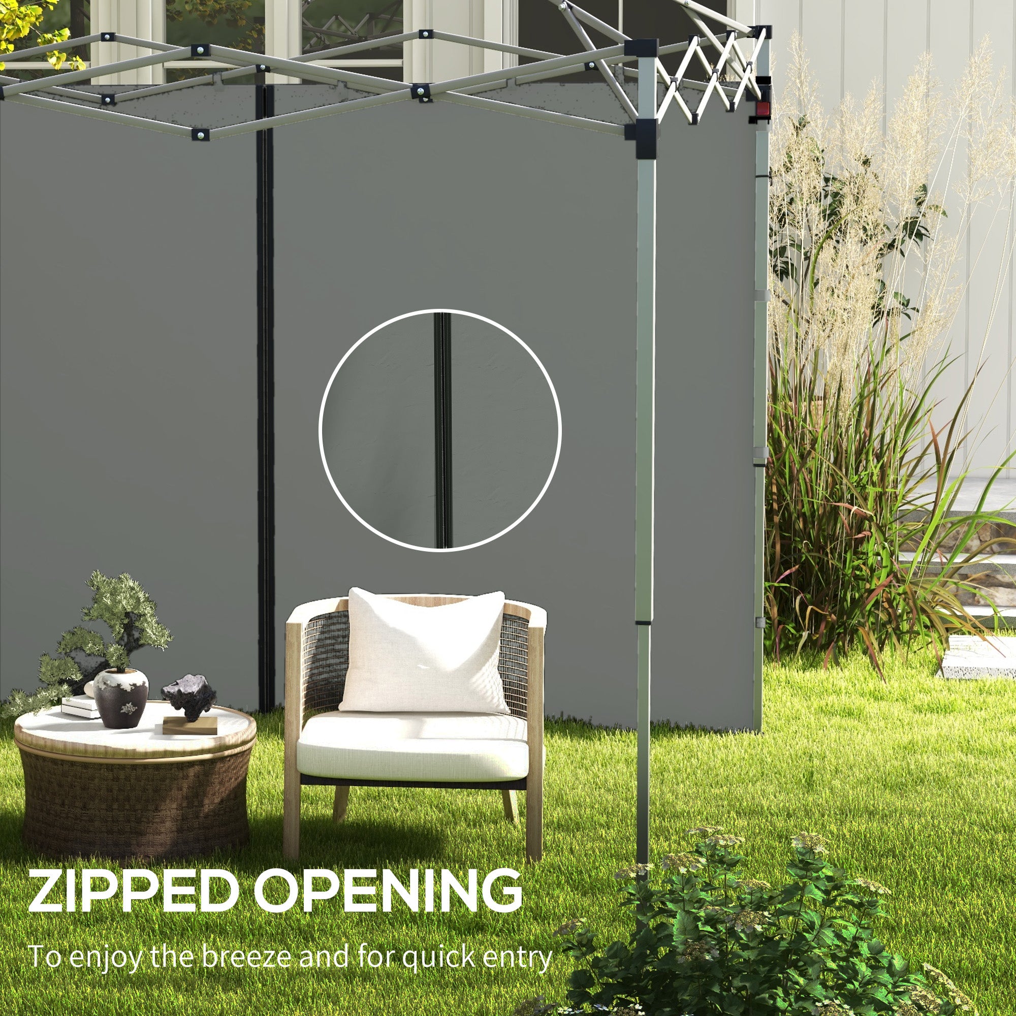 Outsunny Canopy Sidewalls with Zipped Doors, for 10' x 20' or 10' x 10' Pop Up Canopy Tent, 2 Pack Canopy Walls Replacement, Dark Grey