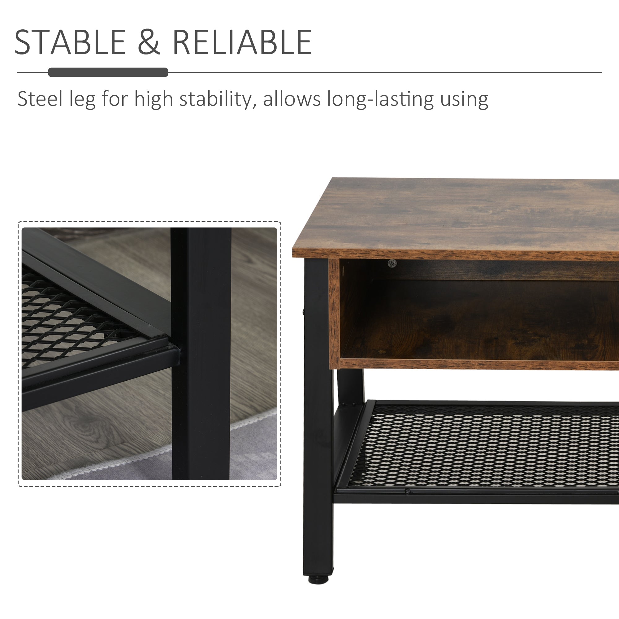 HOMCOM Industrial TV Stand, TV Console Table for TV up to 45'' Flat Screen, Entertainment Center for Living Room, Bedroom, Rustic Brown