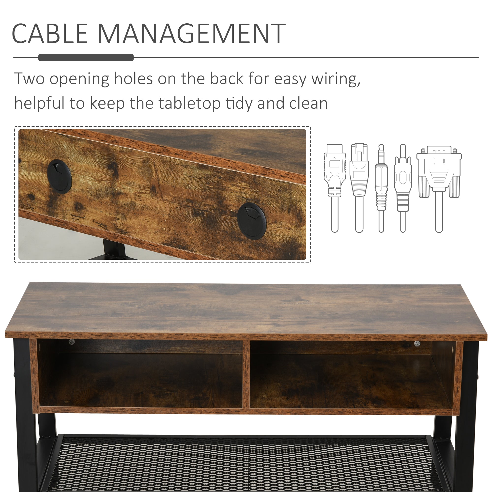 HOMCOM Industrial TV Stand, TV Console Table for TV up to 45'' Flat Screen, Entertainment Center for Living Room, Bedroom, Rustic Brown