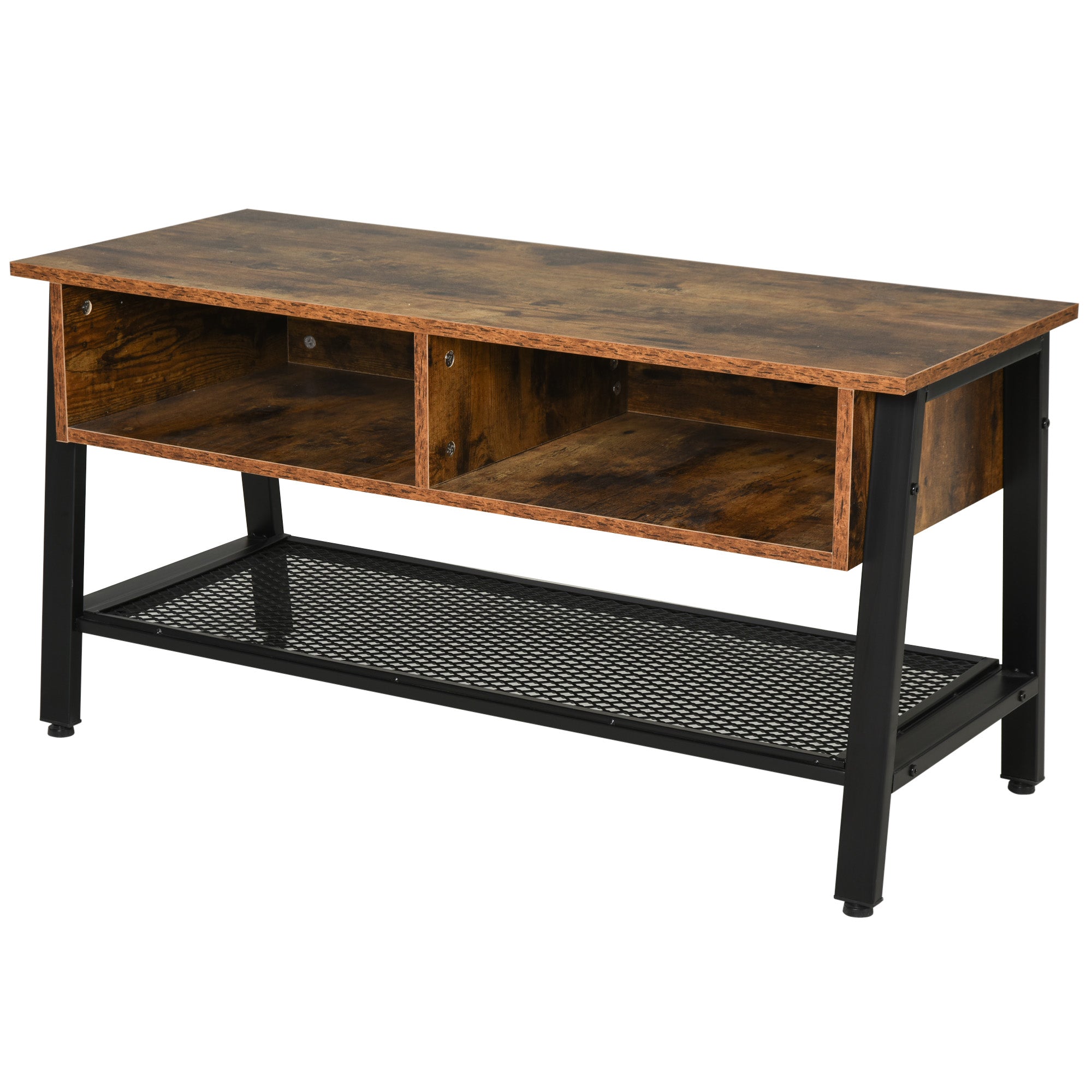 HOMCOM Industrial TV Stand, TV Console Table for TV up to 45'' Flat Screen, Entertainment Center for Living Room, Bedroom, Rustic Brown