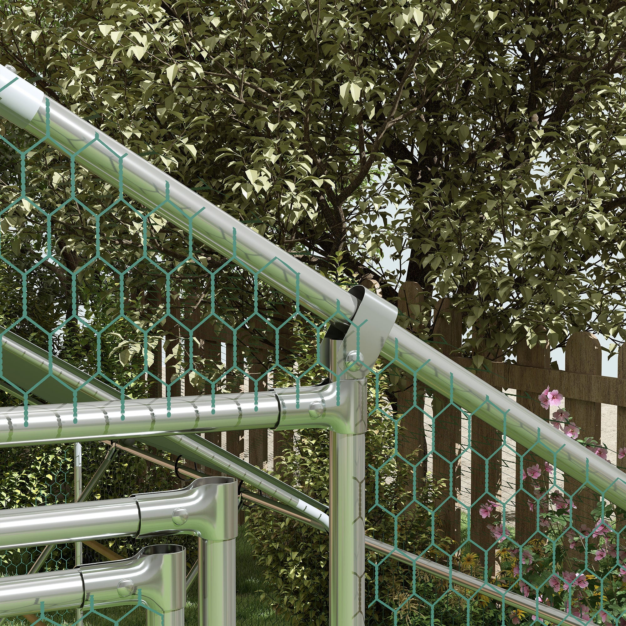 PawHut Chicken Run, Large Metal Chicken Coop with Waterproof & UV-Resistant Cover, Feeding Door, Hanging Feeder, Perch, Poultry Cage for Outdoor, Backyard, Farm, for 12-18 Chickens